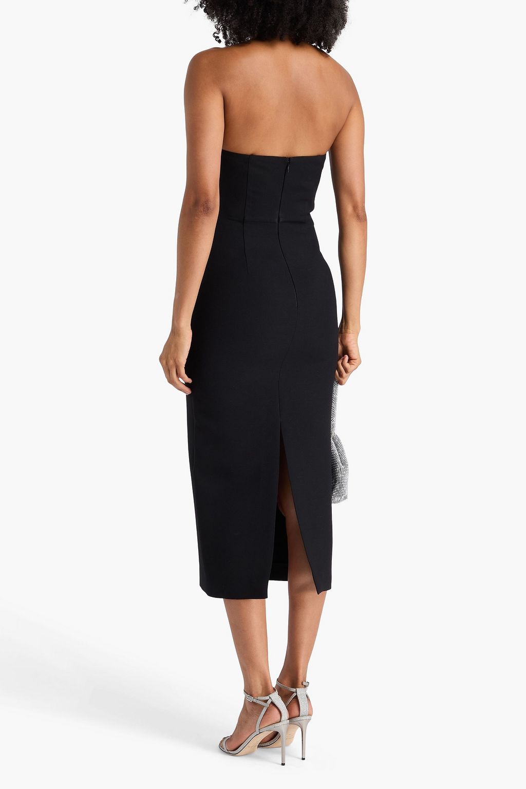 ROLAND MOURET Strapless crystal-embellished wool and silk-blend crepe midi dress