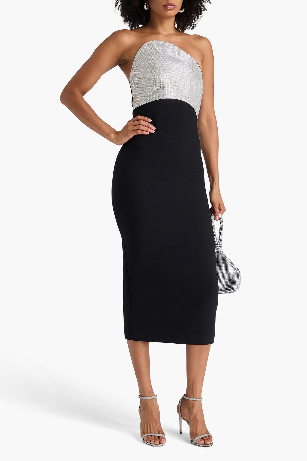 ROLAND MOURET Strapless crystal-embellished wool and silk-blend crepe midi dress
