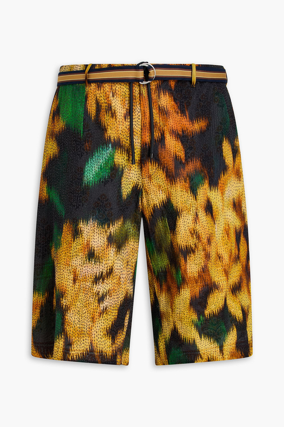 Dries Van Noten Embroidered Printed Crepe Drawstring Shorts In Yellow