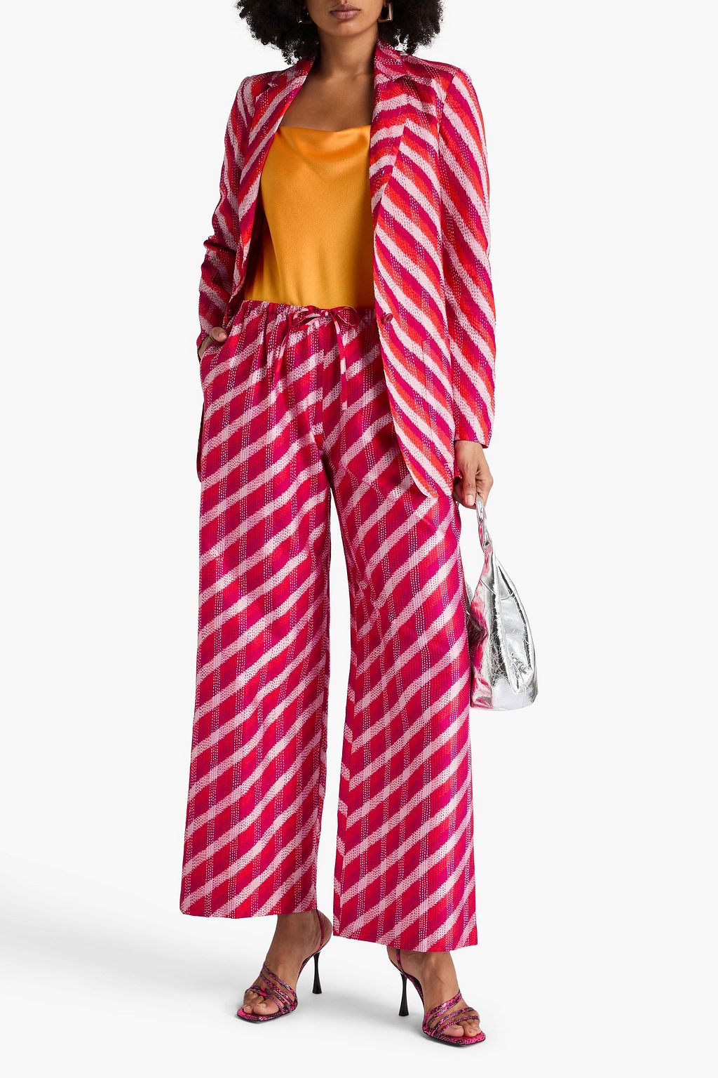 DRIES VAN NOTEN Hose mit weitem Bein aus Seide mit Streifen