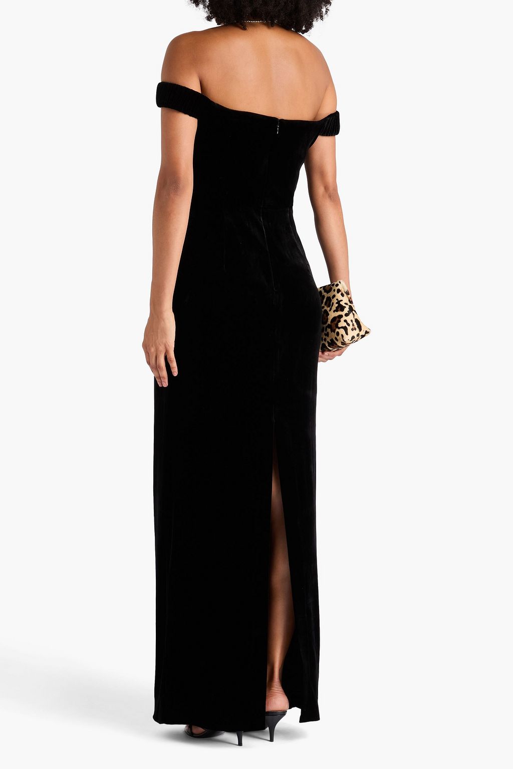 ROLAND MOURET Off-the-shoulder ruched velvet gown