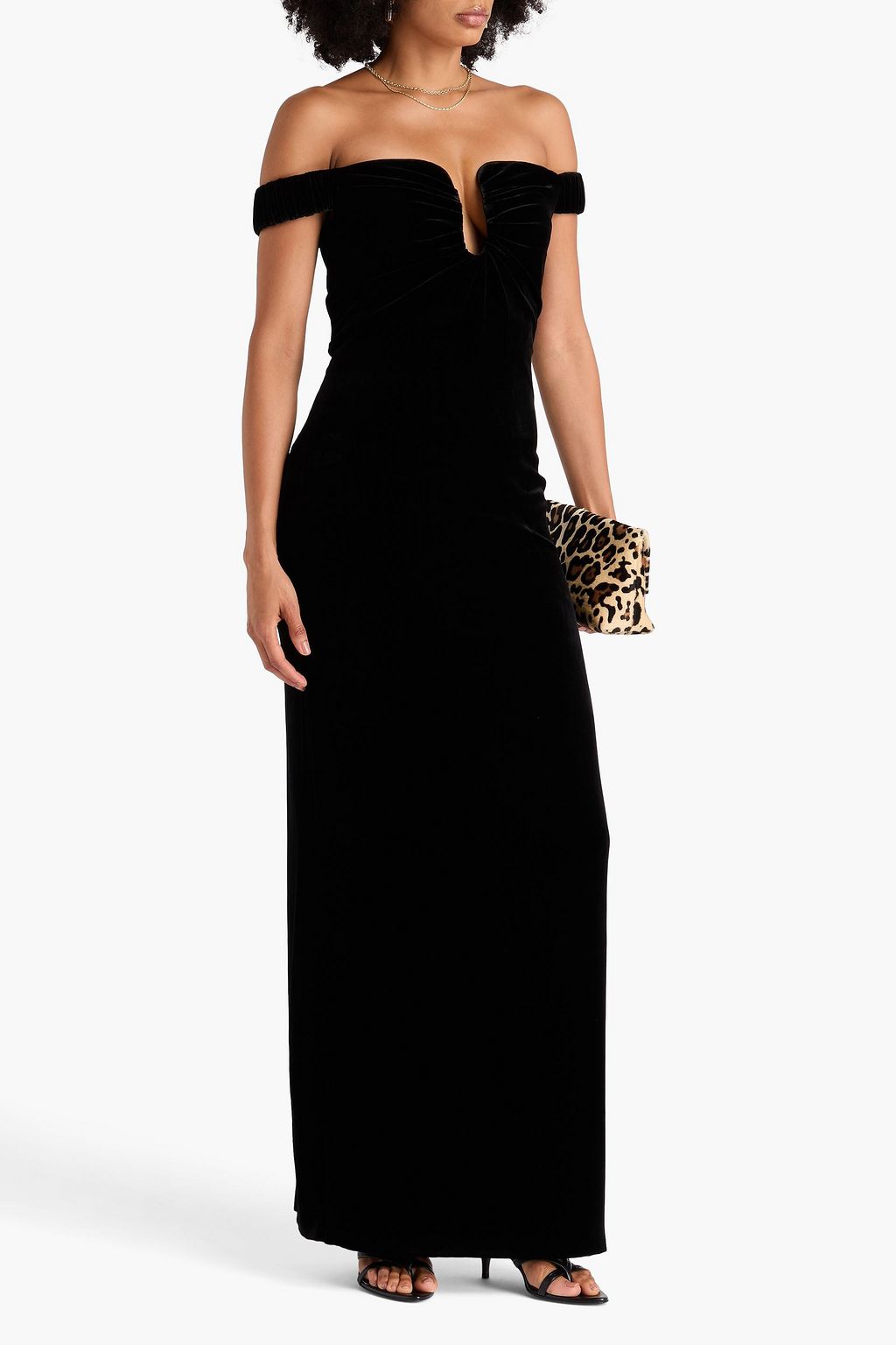ROLAND MOURET Off-the-shoulder ruched velvet gown