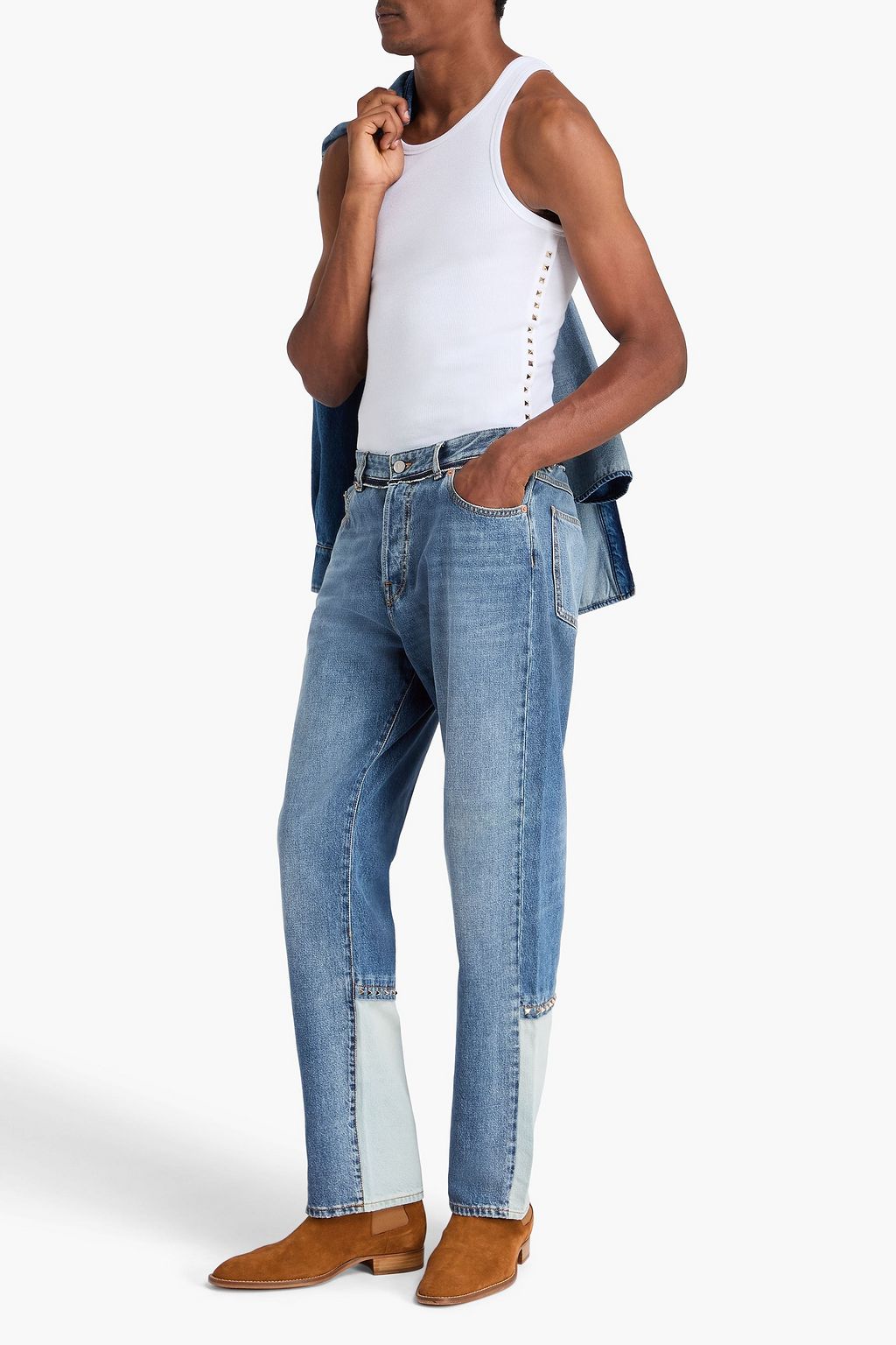 VALENTINO GARAVANI Rockstud Untitled 06 two-tone denim jeans