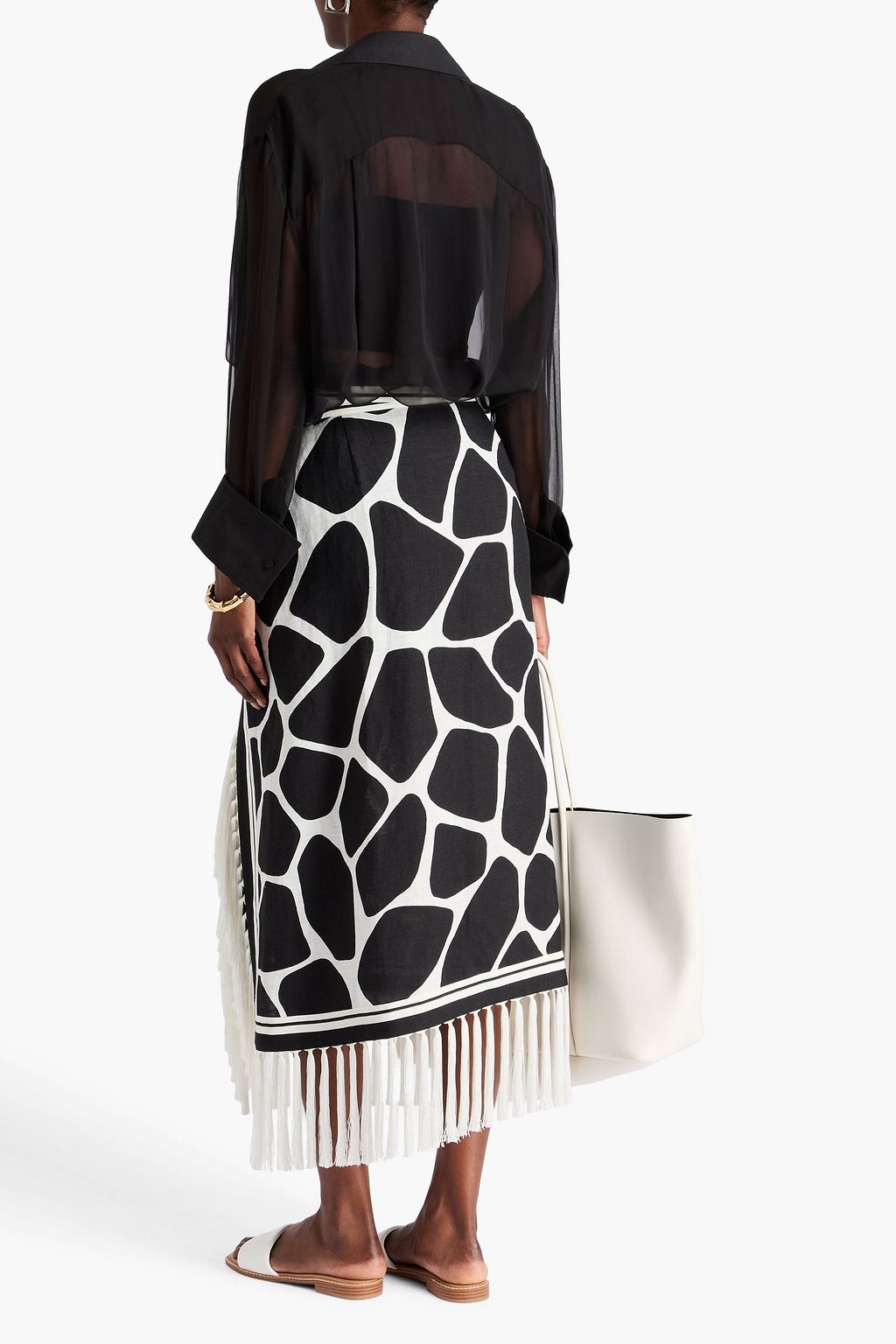 VALENTINO GARAVANI Midi-Wickelrock aus Leinen mit Print und Fransen