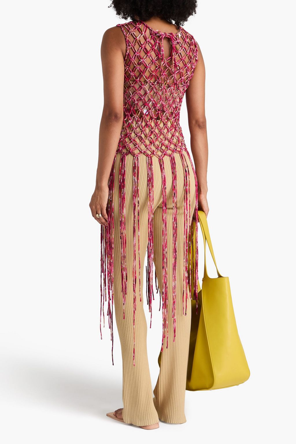 DRIES VAN NOTEN بلوزة من نسيج محبوك بغرز واسعة ومزينة بطبعات وبشرّابات