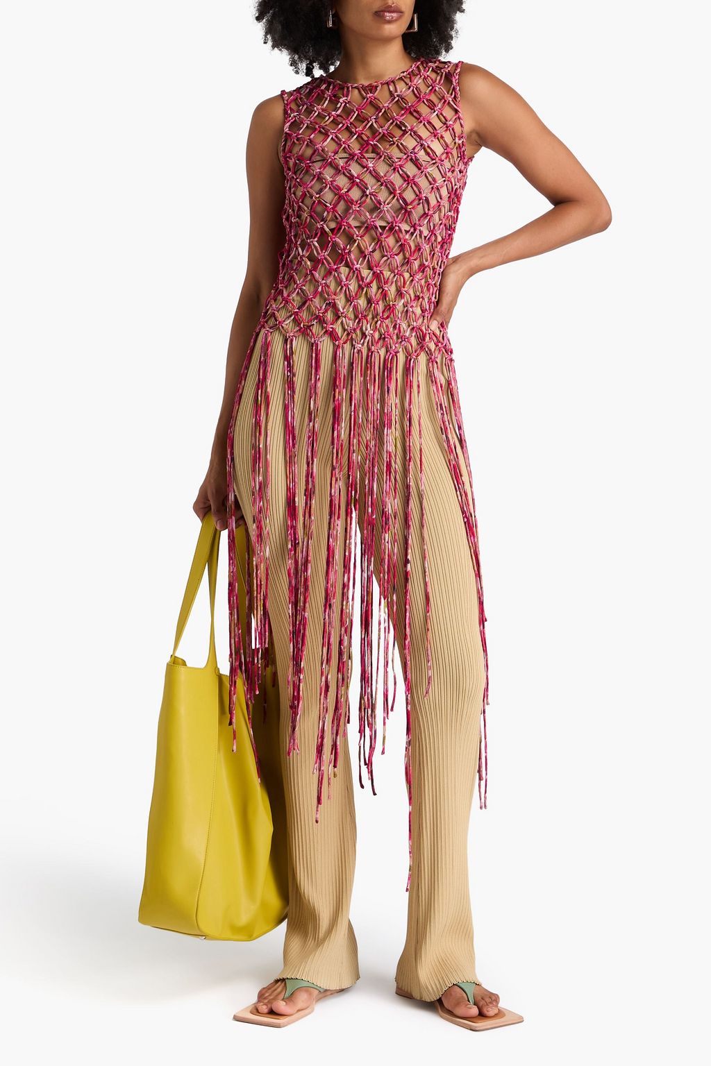 DRIES VAN NOTEN بلوزة من نسيج محبوك بغرز واسعة ومزينة بطبعات وبشرّابات
