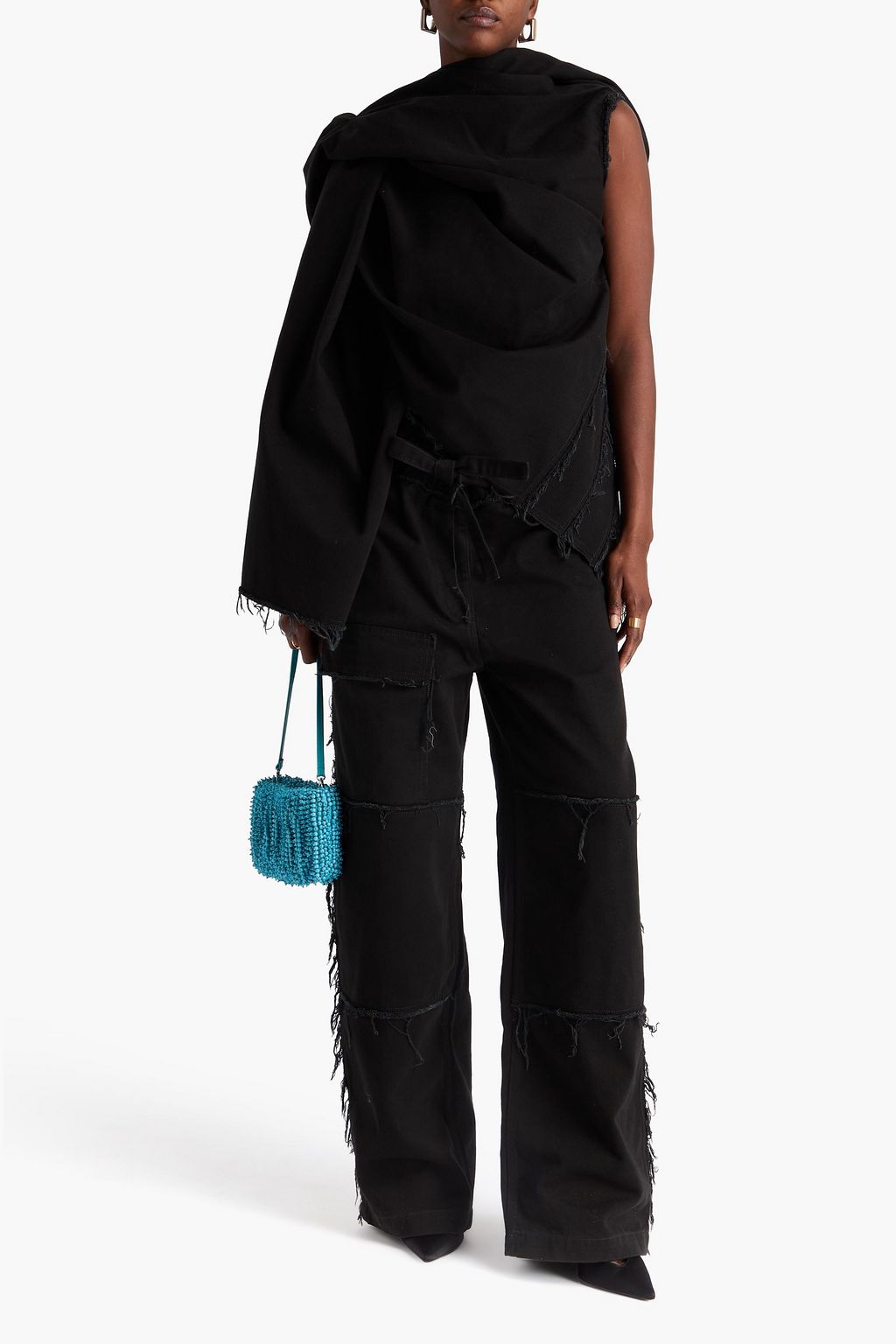 DRIES VAN NOTEN Drapiertes Oberteil „Colis“ aus Denim in Distressed-Optik