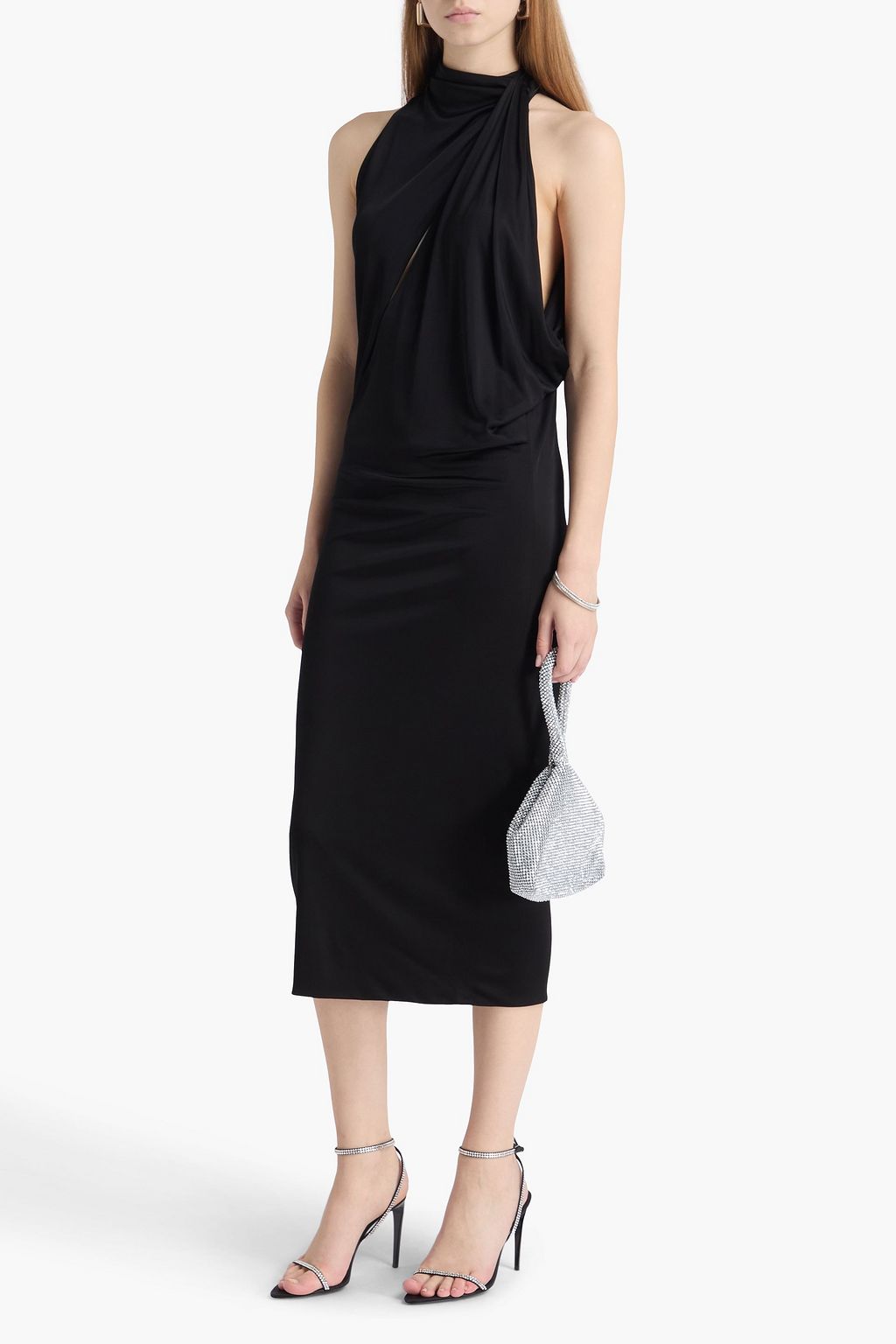 VERSACE Cutout draped jersey midi dress