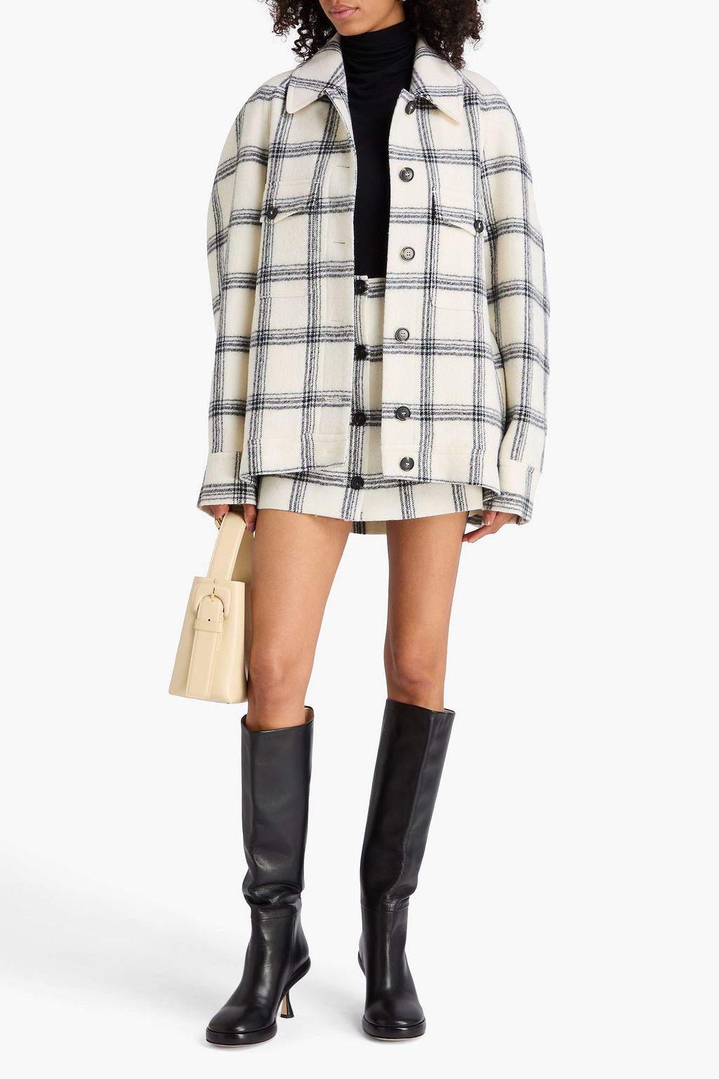 SPORTMAX جاكيت أسينزي على شكل قميص من الصوف والتويد بنقشة مربعات