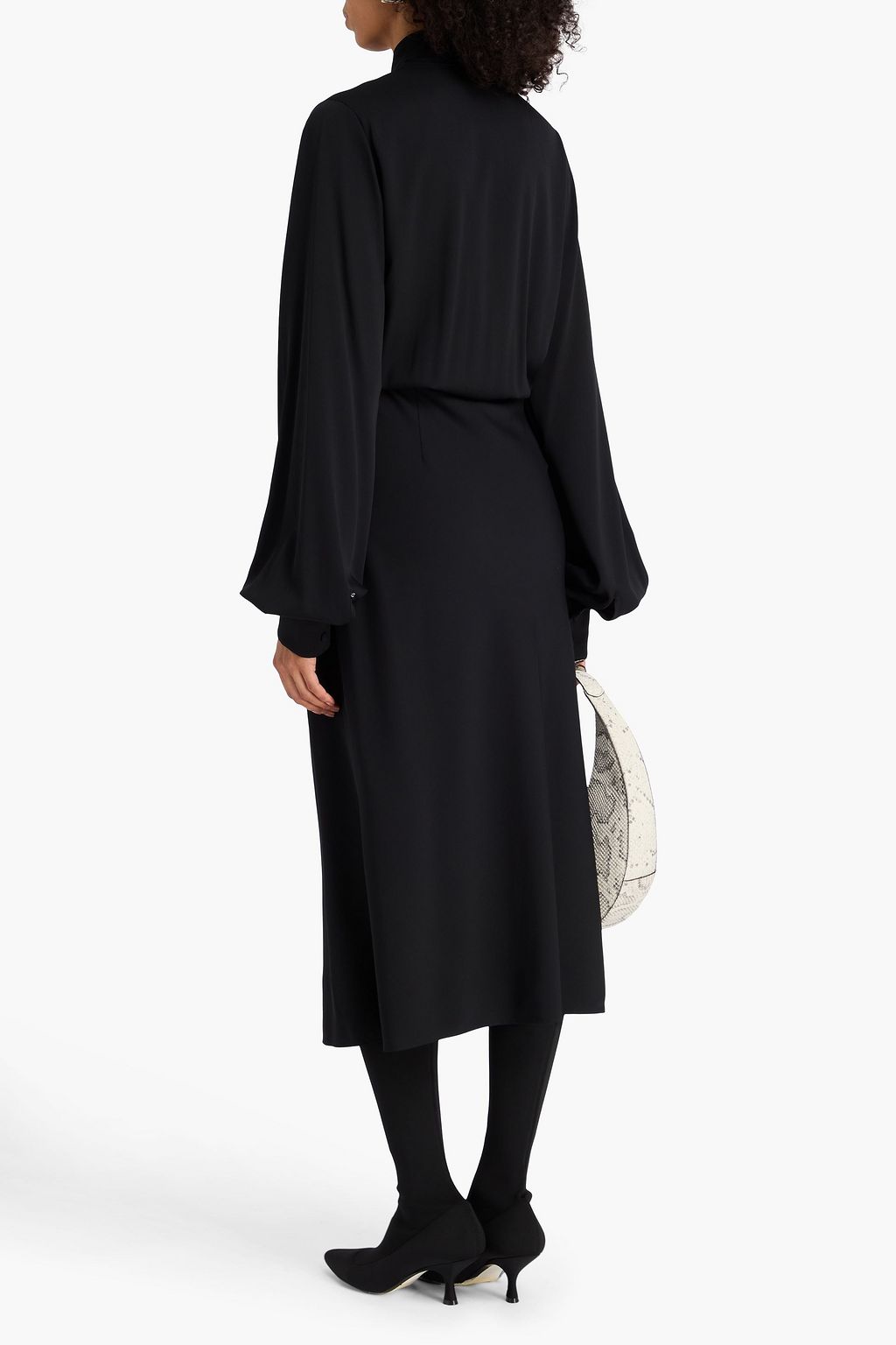 SPORTMAX Disegno pussy-bow wrap-effect stretch-silk midi dress