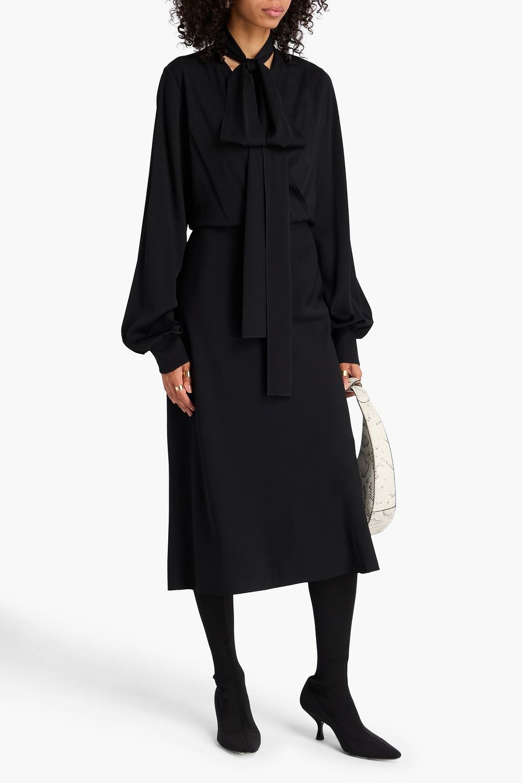 SPORTMAX Disegno pussy-bow wrap-effect stretch-silk midi dress