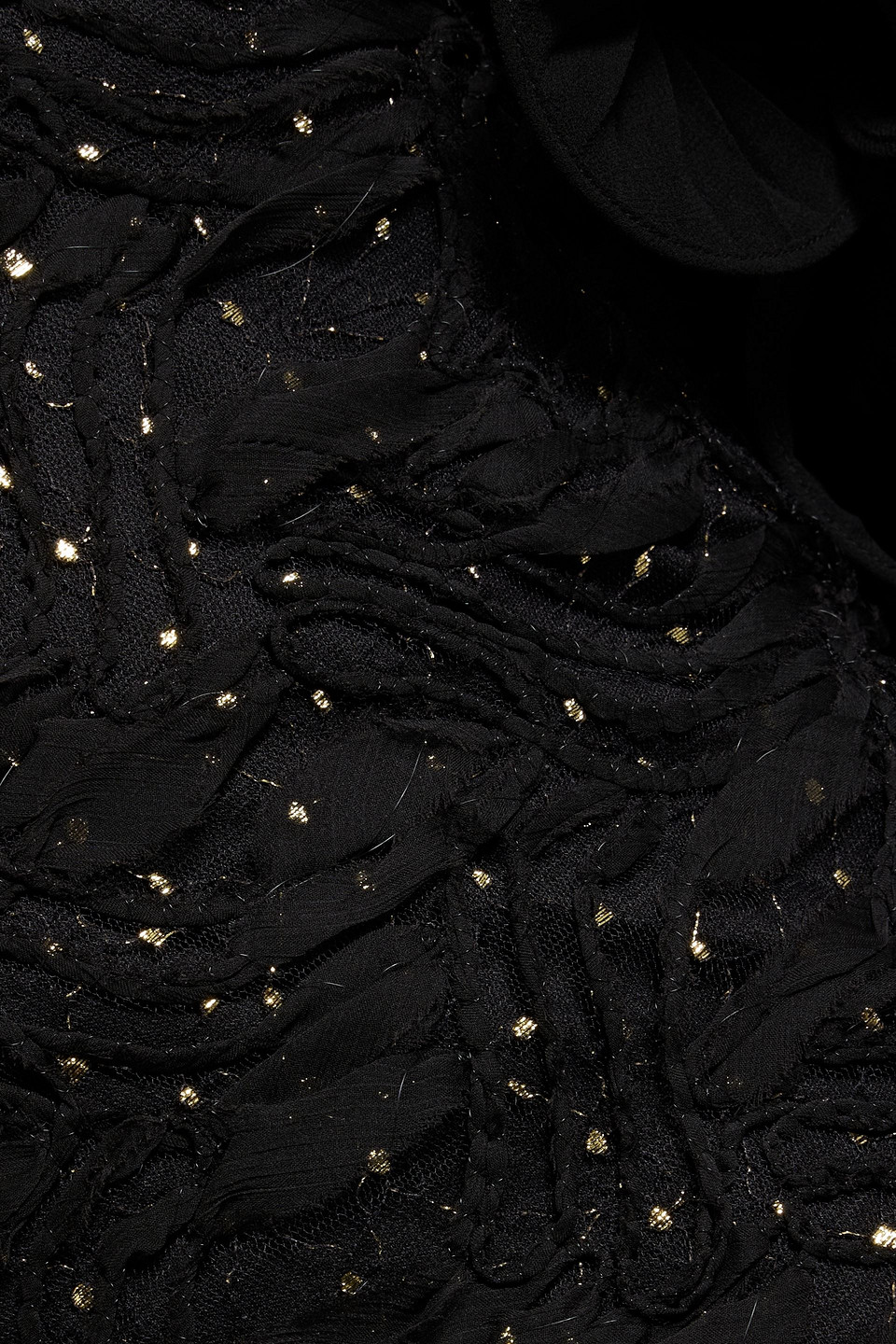 Badgley Mischka Off-the-shoulder Georgette-paneled Embroidered Metallic Point D'esprit Gown In Black