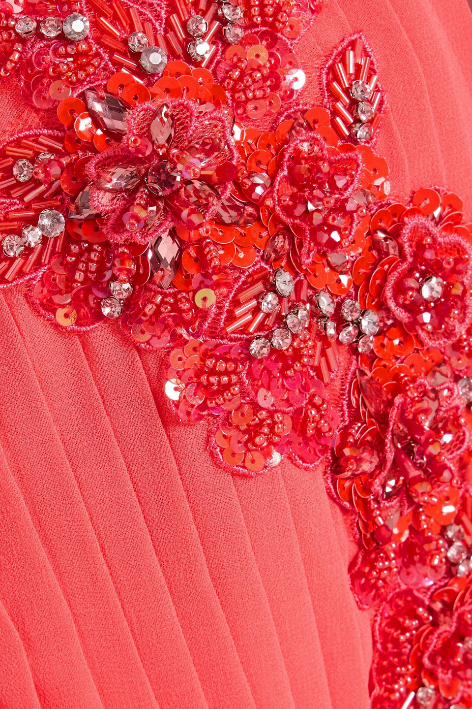 Badgley Mischka Strapless Embellished Pleated Chiffon Gown In Red