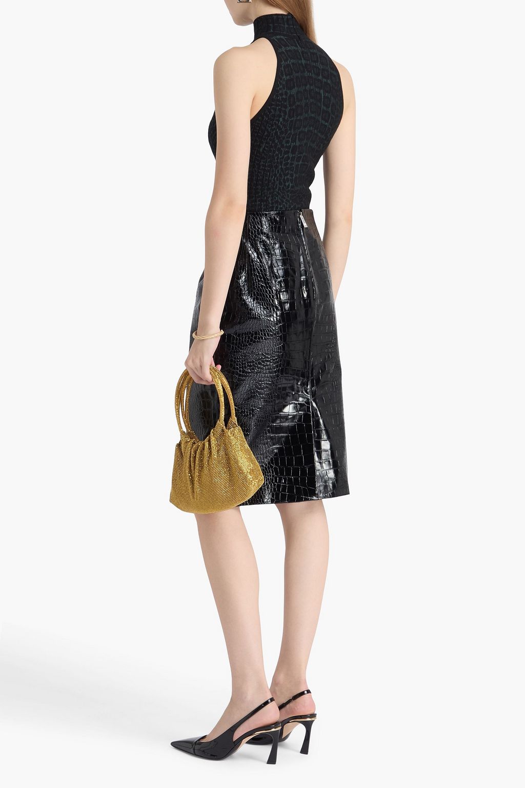 VERSACE Croc-effect leather skirt