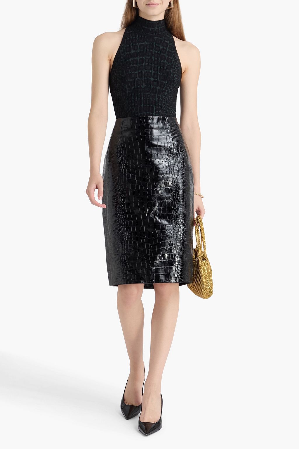 VERSACE Croc-effect leather skirt