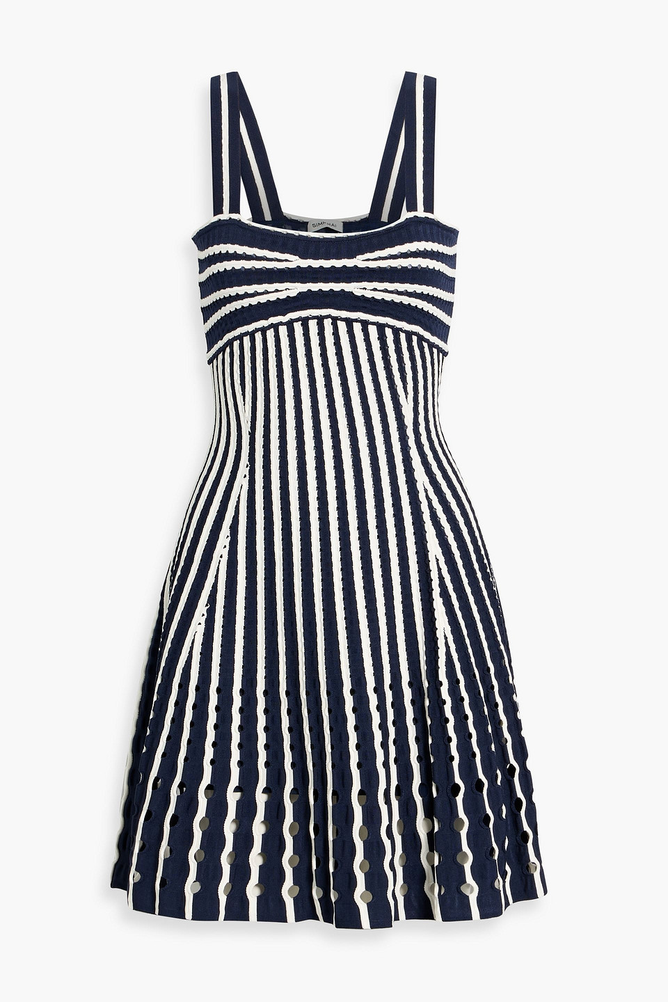 Simkhai Franklin Striped Laser-cut Stretch-knit Mini Dress In Blue