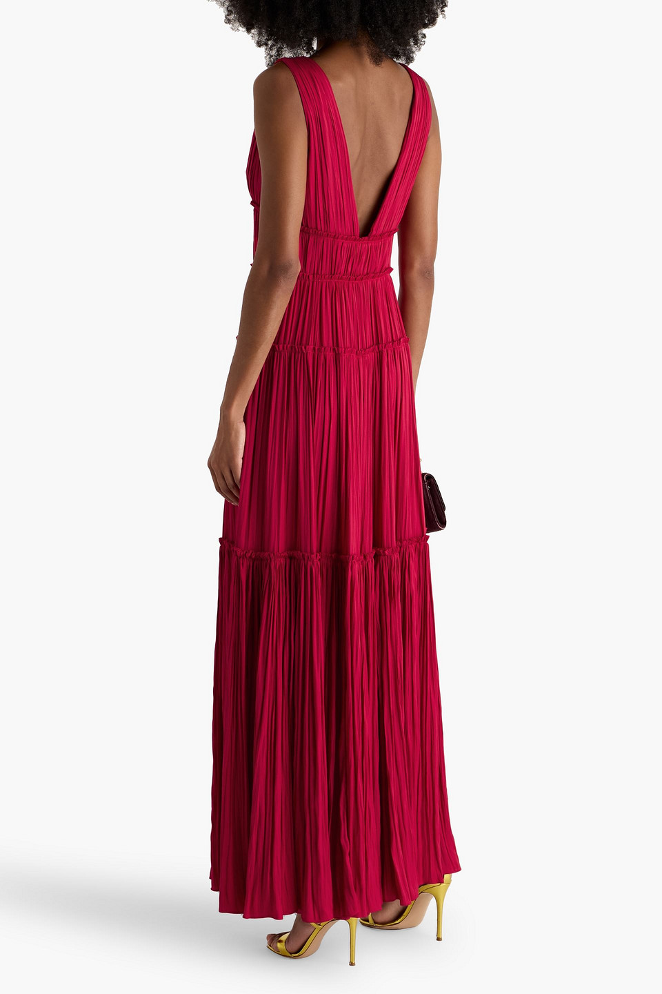 Simkhai Mandi Tiered Pleated Satin Gown In Pink