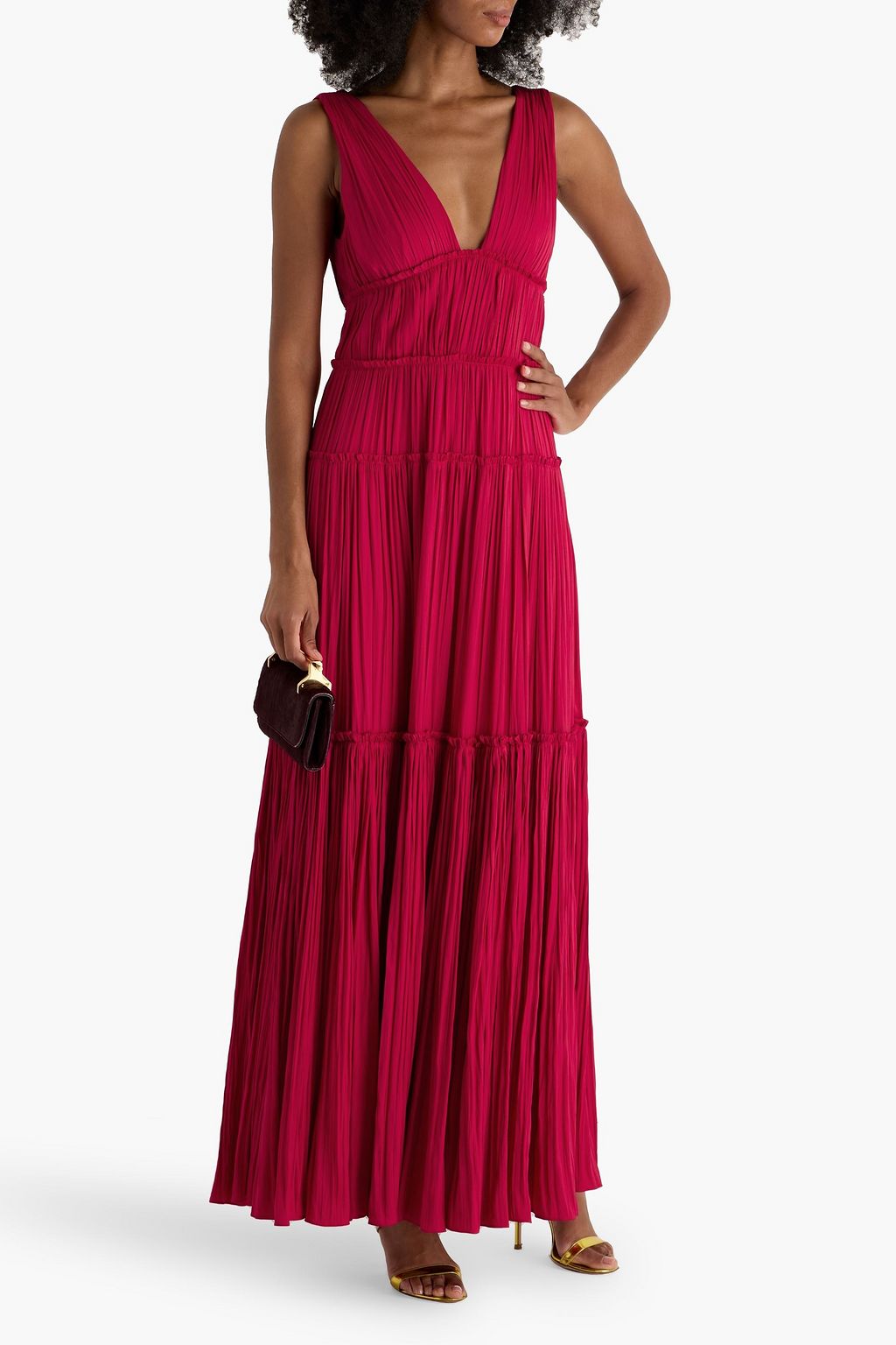 SIMKHAI Mandi tiered pleated satin gown