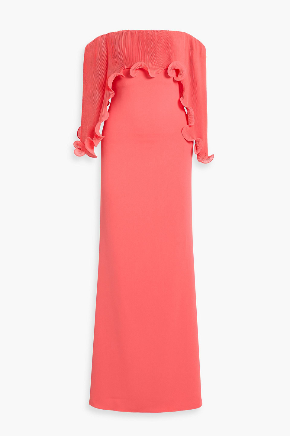 Badgley Mischka Off-the-shoulder Ruffled Plissé-georgette And Crepe Gown In Animal Print