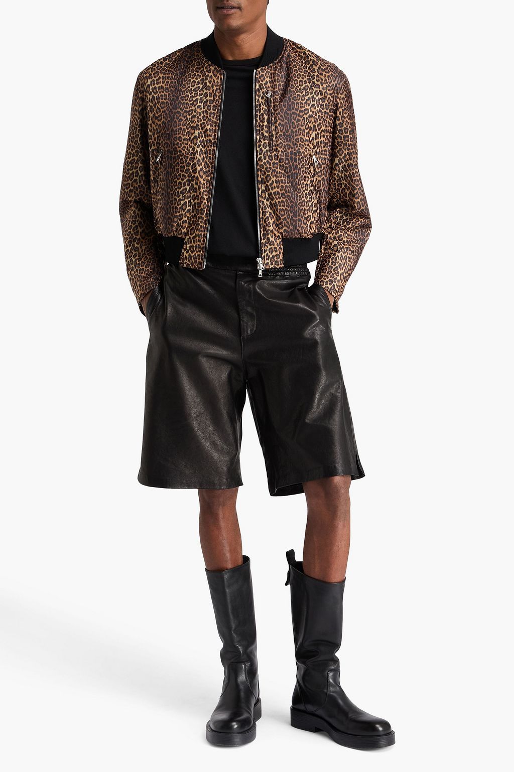 DRIES VAN NOTEN 레오파드 프린트 쉘 보머 재킷
