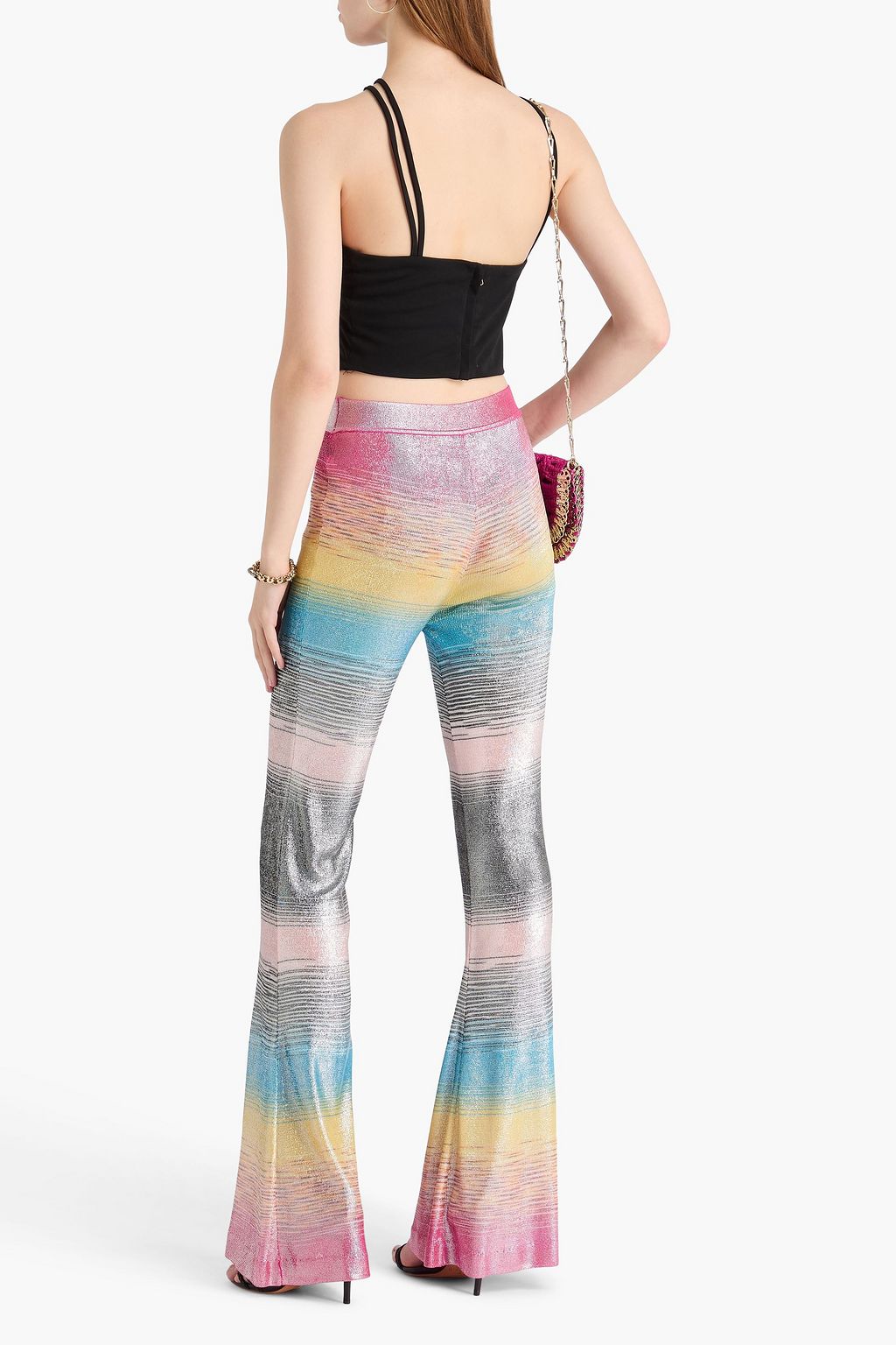 MISSONI بنطلون بقصة واسعة من الأسفل من نسيج بحبكة كروشيه بلون ميتاليك