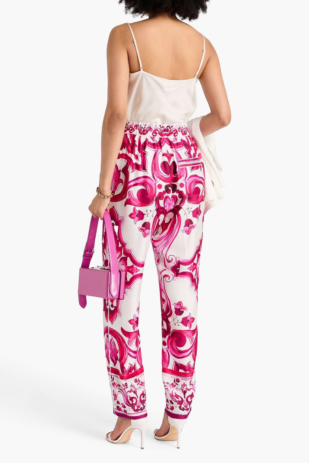 DOLCE&GABBANA بنطال بقصة تضيق تدريجيًا من حرير تويل مزين بطبعات