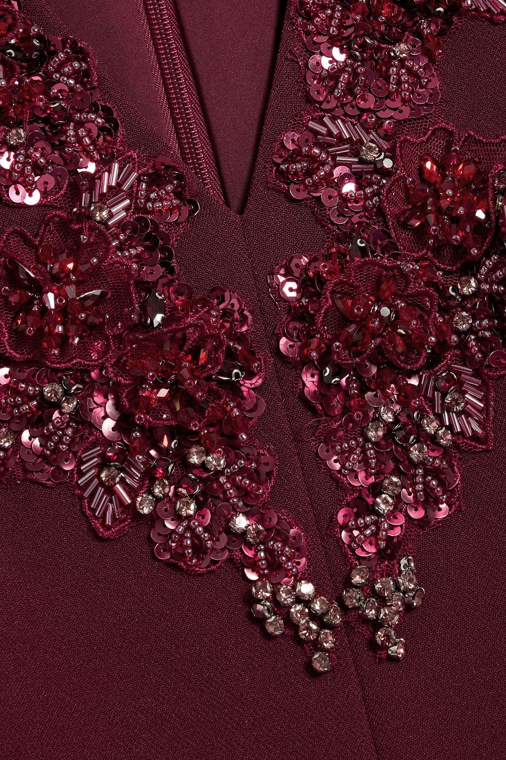 BADGLEY MISCHKA Floral-appliquéd crepe gown