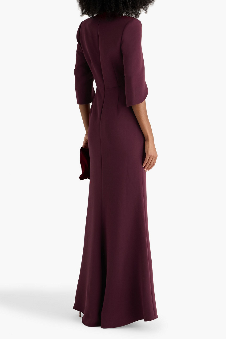 Badgley Mischka Floral-appliquéd Crepe Gown In Brown