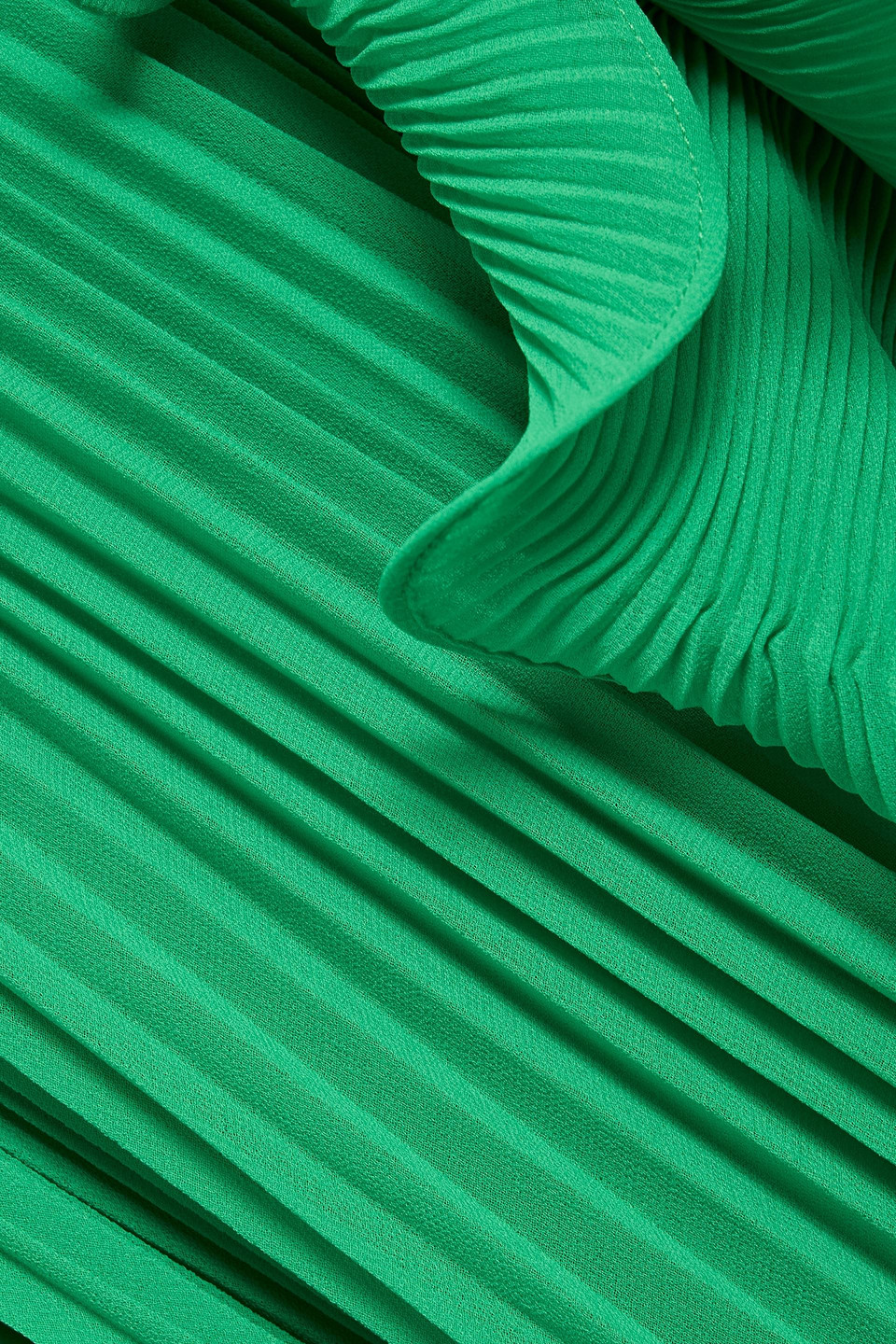 Badgley Mischka One-shoulder Ruffled Plissé-georgette Gown In Green
