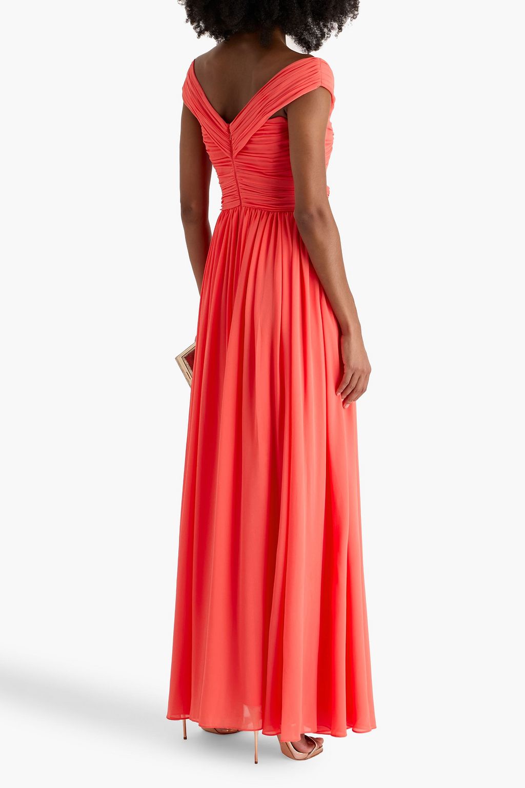 BADGLEY MISCHKA Off-the-shoulder pintucked georgette gown
