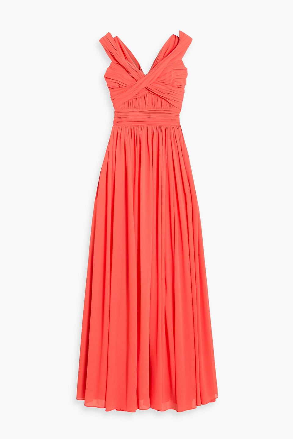 Badgley Mischka Off-the-shoulder Pintucked Georgette Gown In Neutral