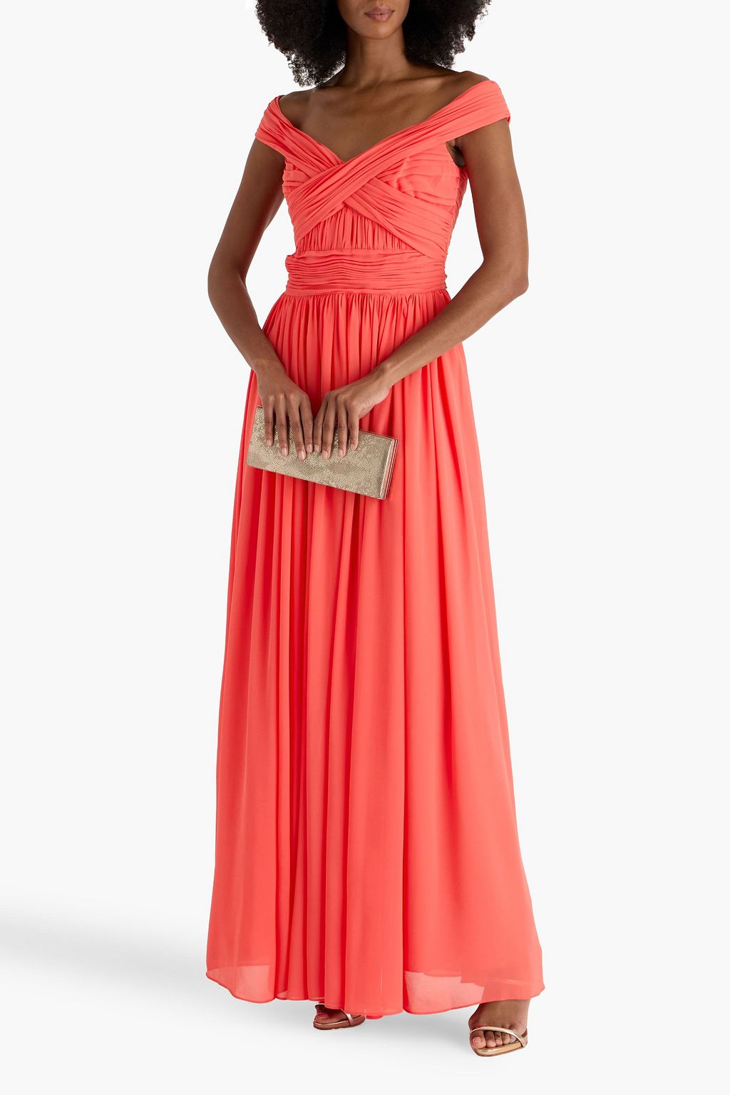 BADGLEY MISCHKA Off-the-shoulder pintucked georgette gown