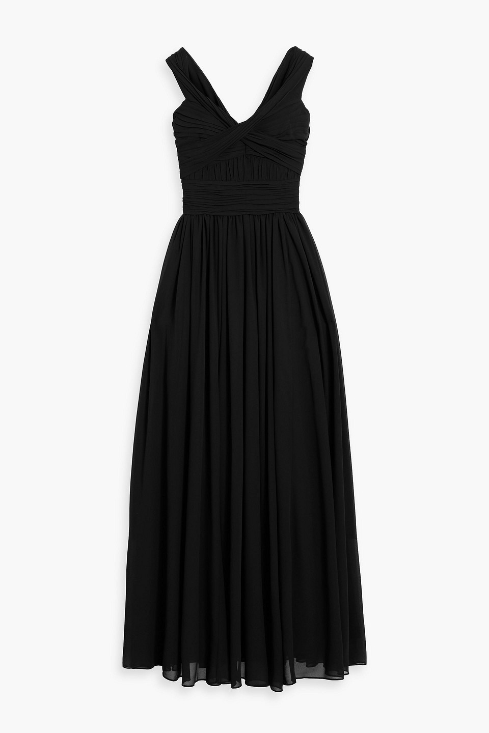 Badgley Mischka Off-the-shoulder Pintucked Georgette Gown In Black