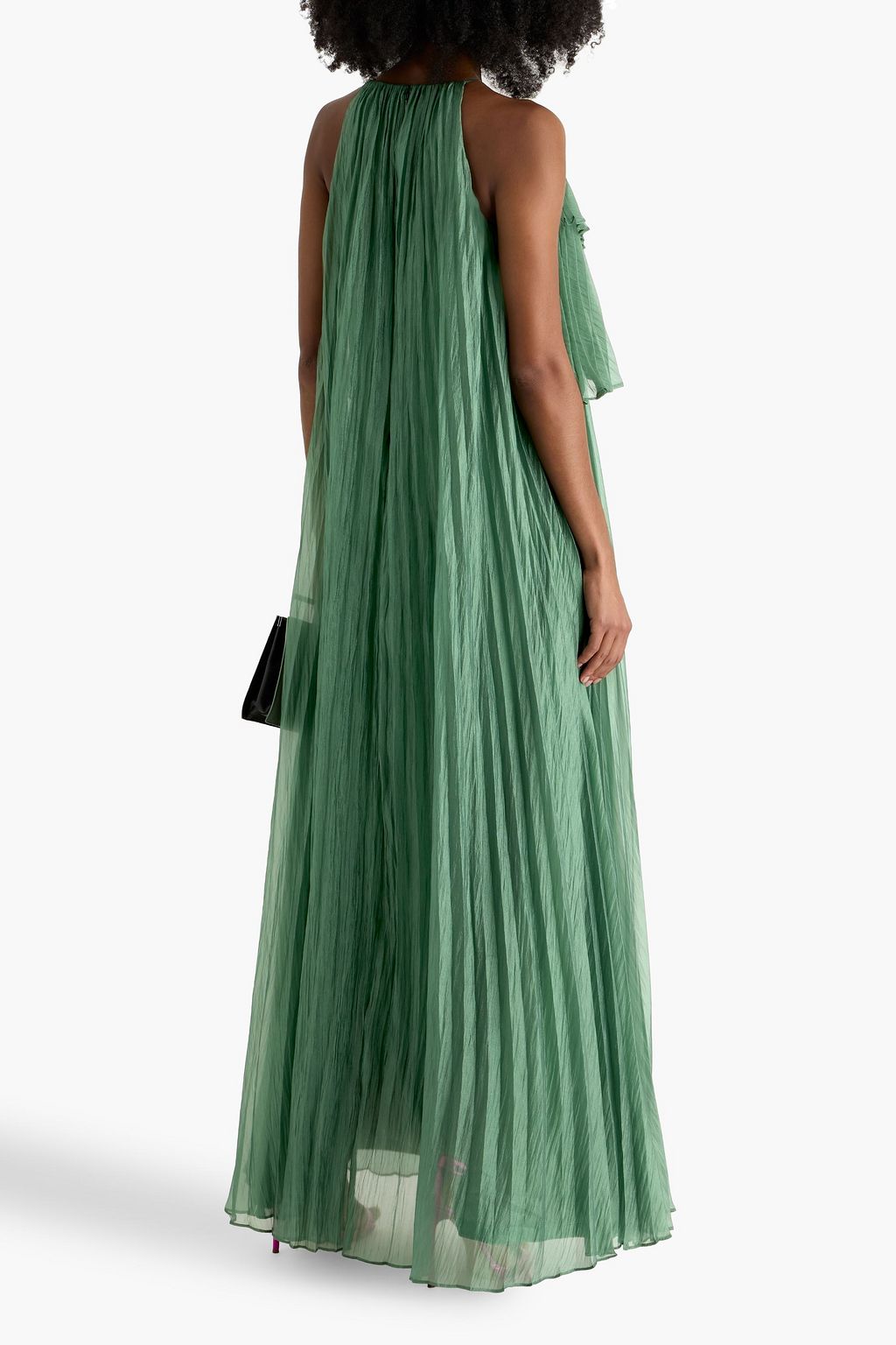 BADGLEY MISCHKA Pleated crinkled-habotai gown