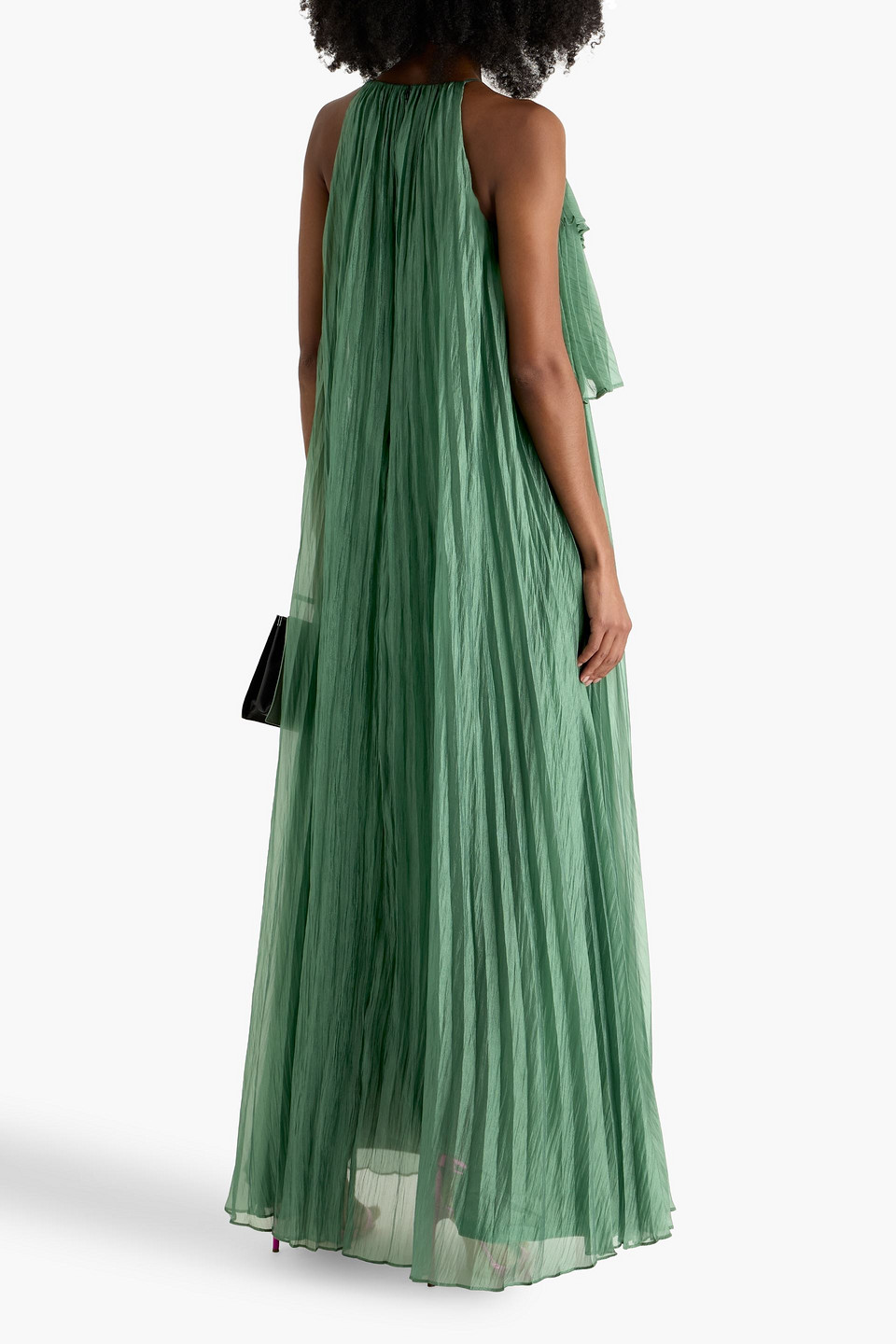 Badgley Mischka Pleated Crinkled-habotai Gown In Green