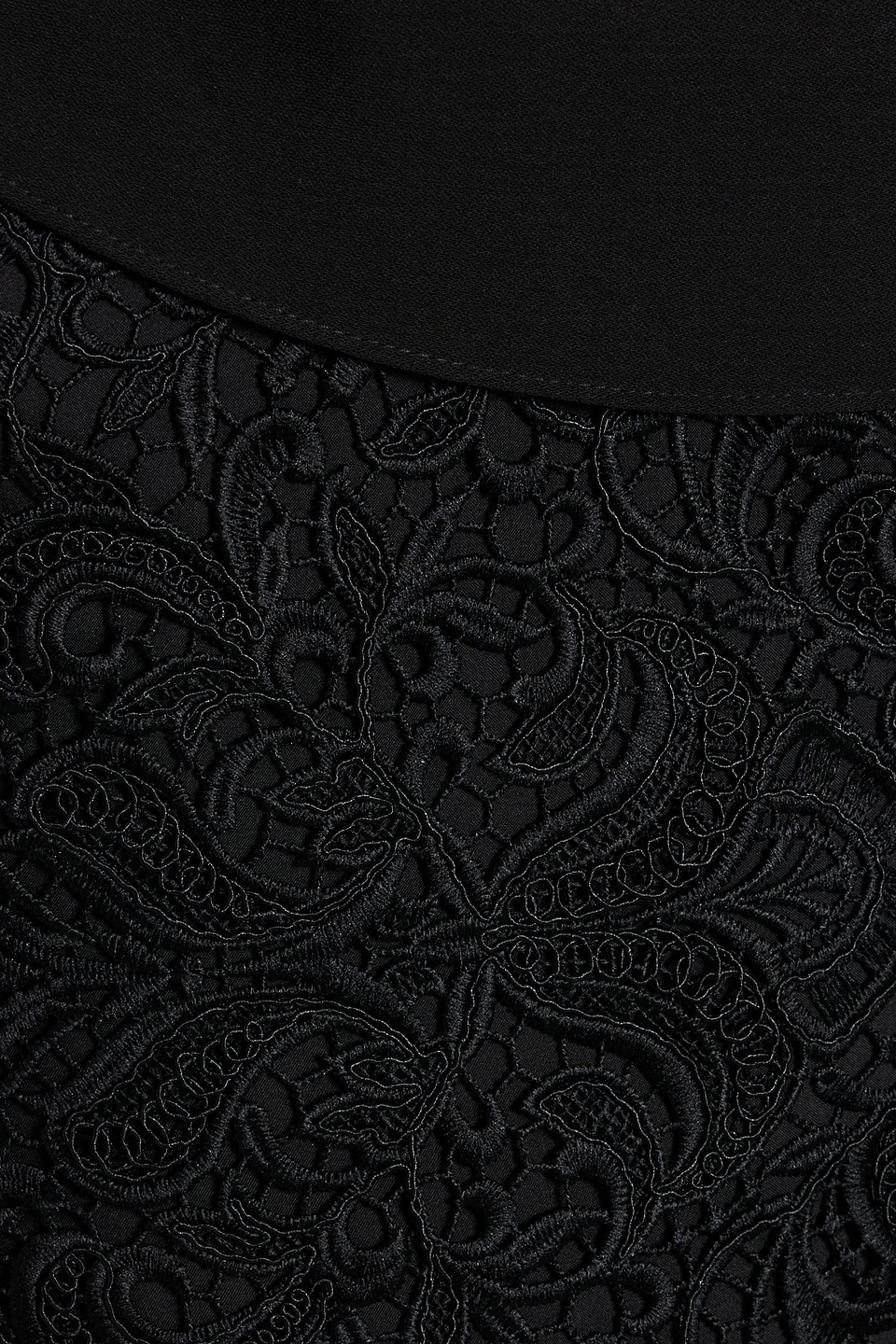 Badgley Mischka Crepe-paneled Guipure Lace Midi Dress In Black