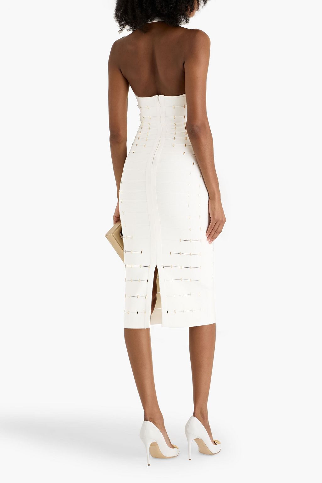 HERVÉ LÉGER Joanne crystal-embellished bandage halterneck midi dress