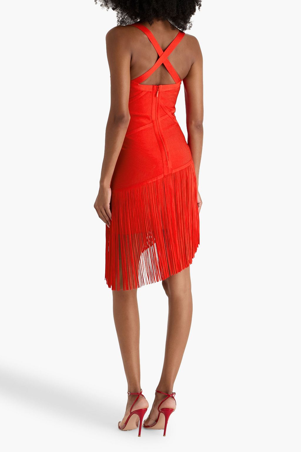 HERVÉ LÉGER Josephine asymmetric fringed bandage dress