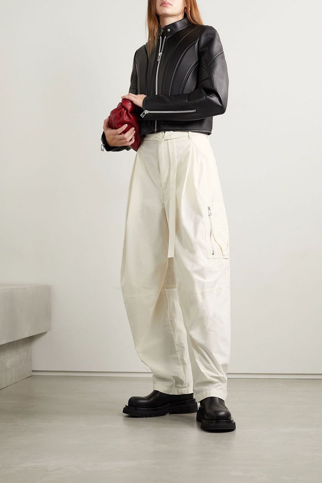BOTTEGA VENETA Belted wool-blend wide-leg cargo pants