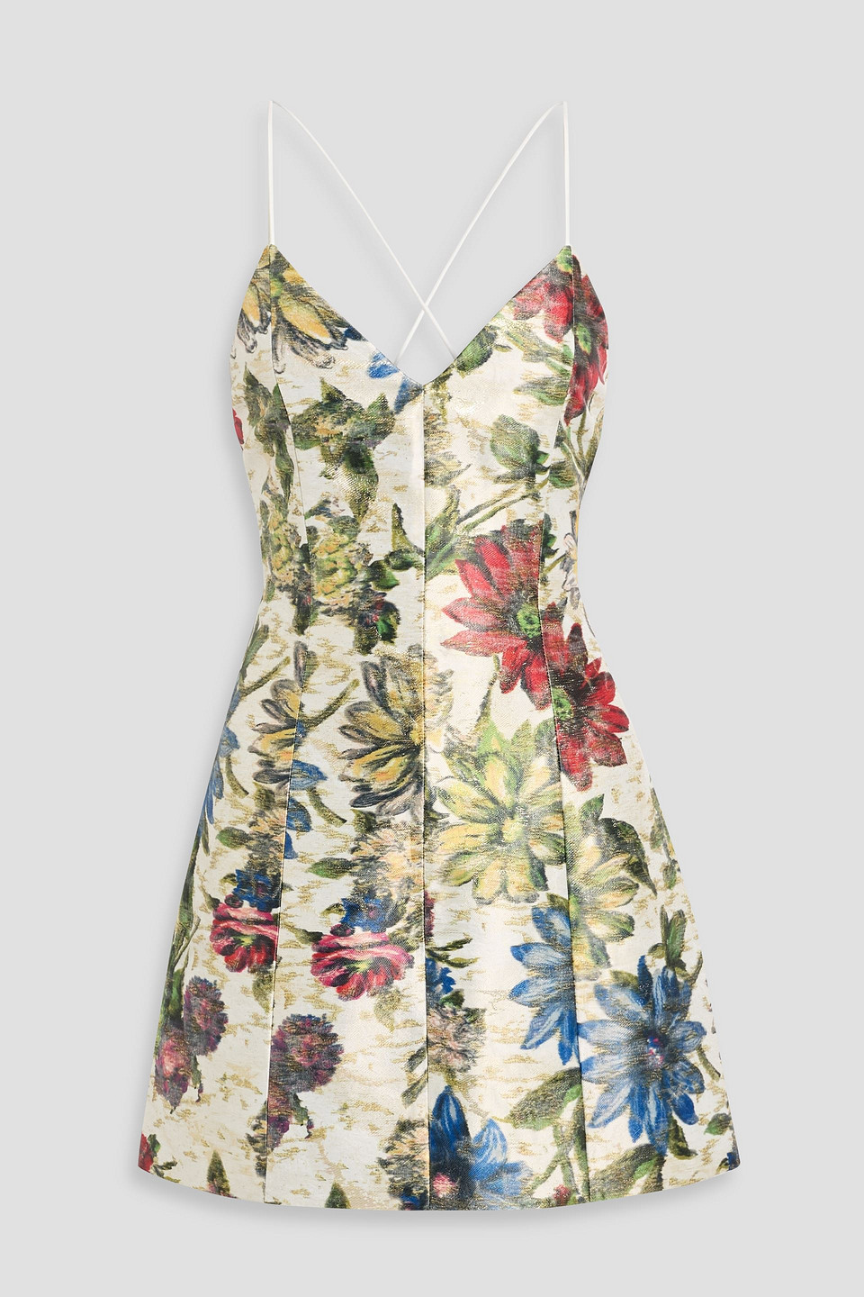 Alice And Olivia Tayla Metallic Floral-print Jacquard Mini Dress In White