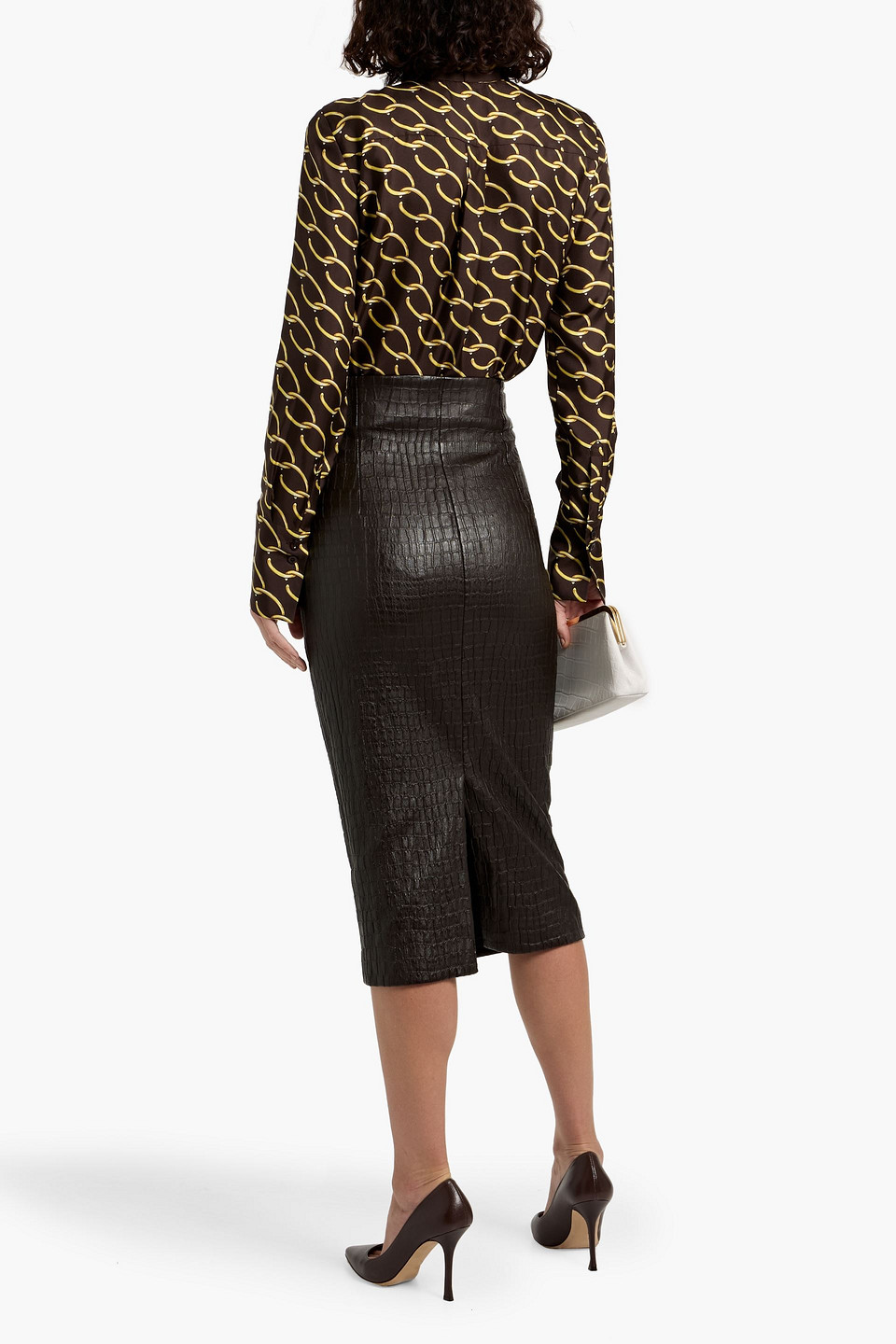 Oscar De La Renta Pussy-bow Printed Silk-twill Blouse In Brown