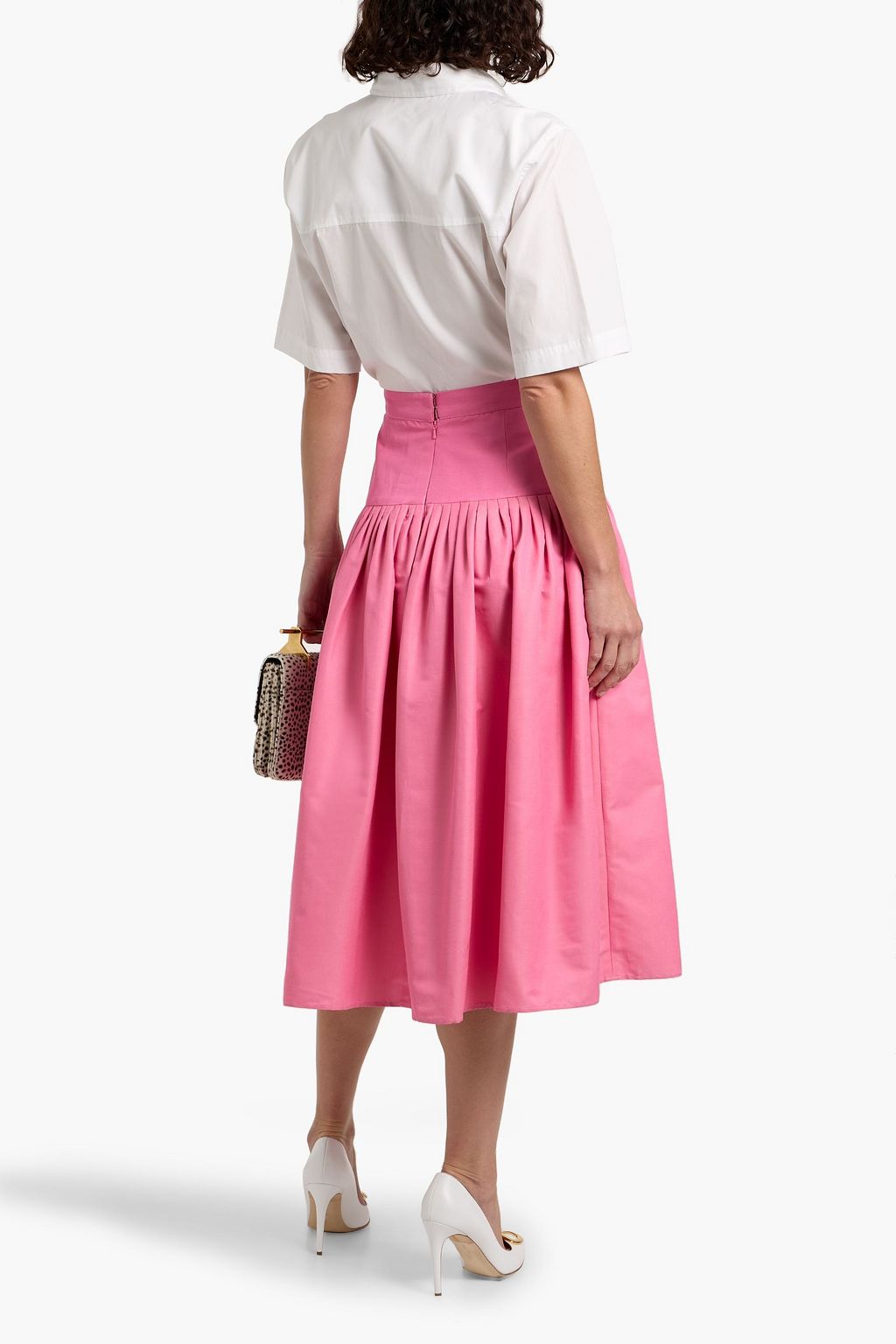 OSCAR DE LA RENTA Floral-appliquéd cotton and silk-blend faille midi skirt