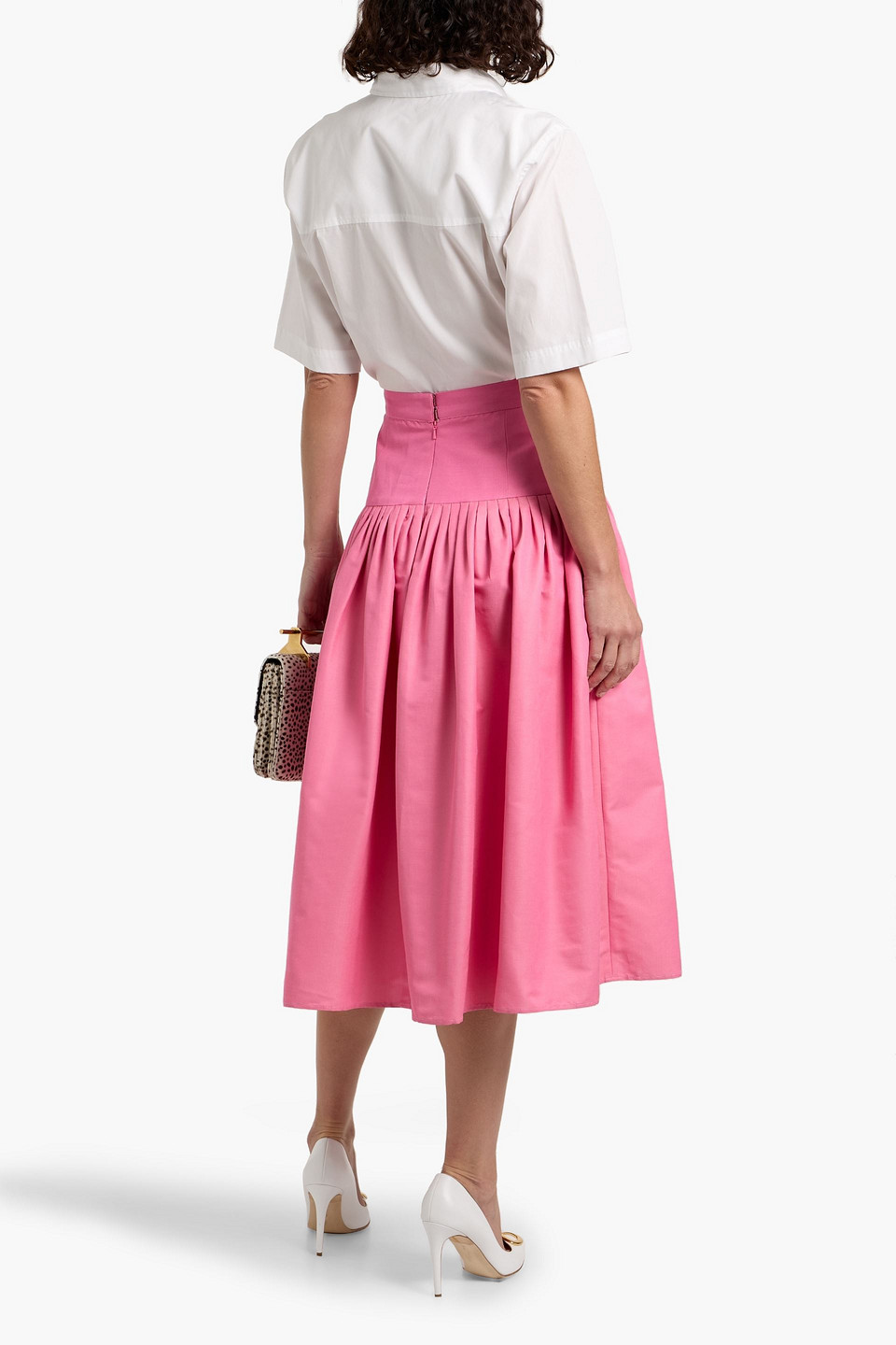 Oscar De La Renta Floral-appliquéd Cotton And Silk-blend Faille Midi Skirt In Pink