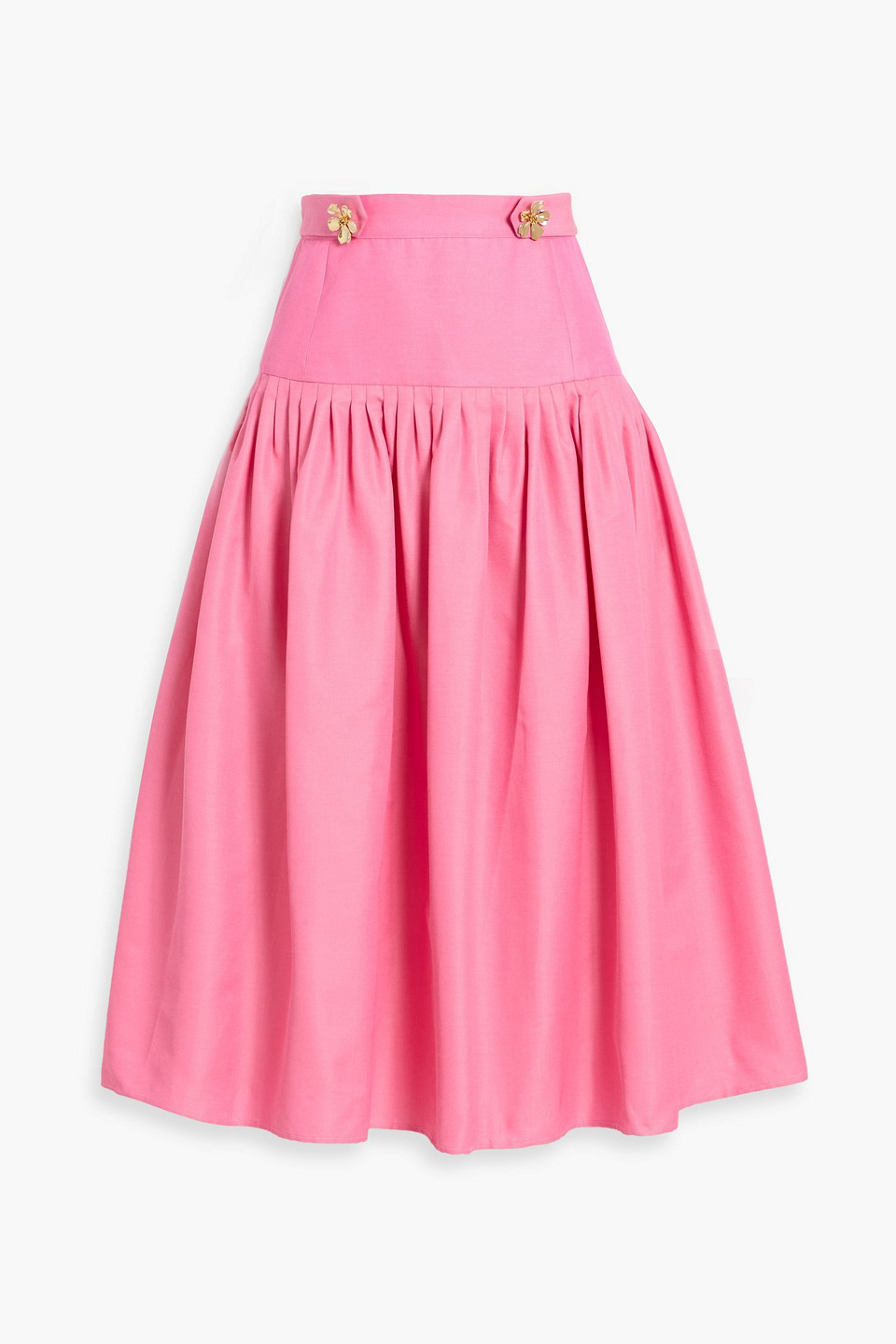 Oscar De La Renta Floral-appliquéd Cotton And Silk-blend Faille Midi Skirt In Pink
