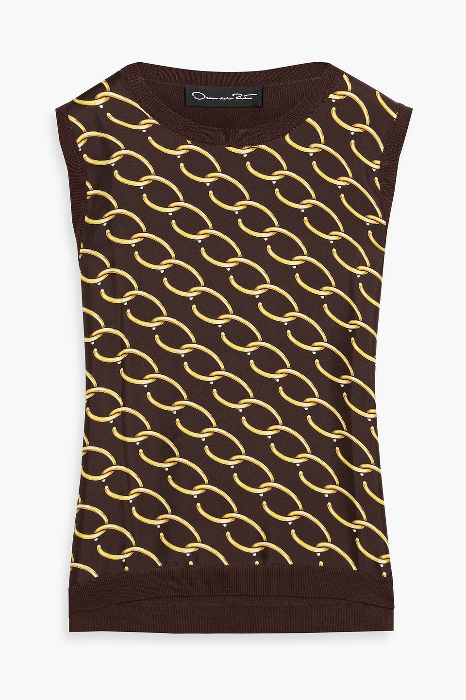 Oscar De La Renta Printed Satin-twill And Silk-blend Top In Black
