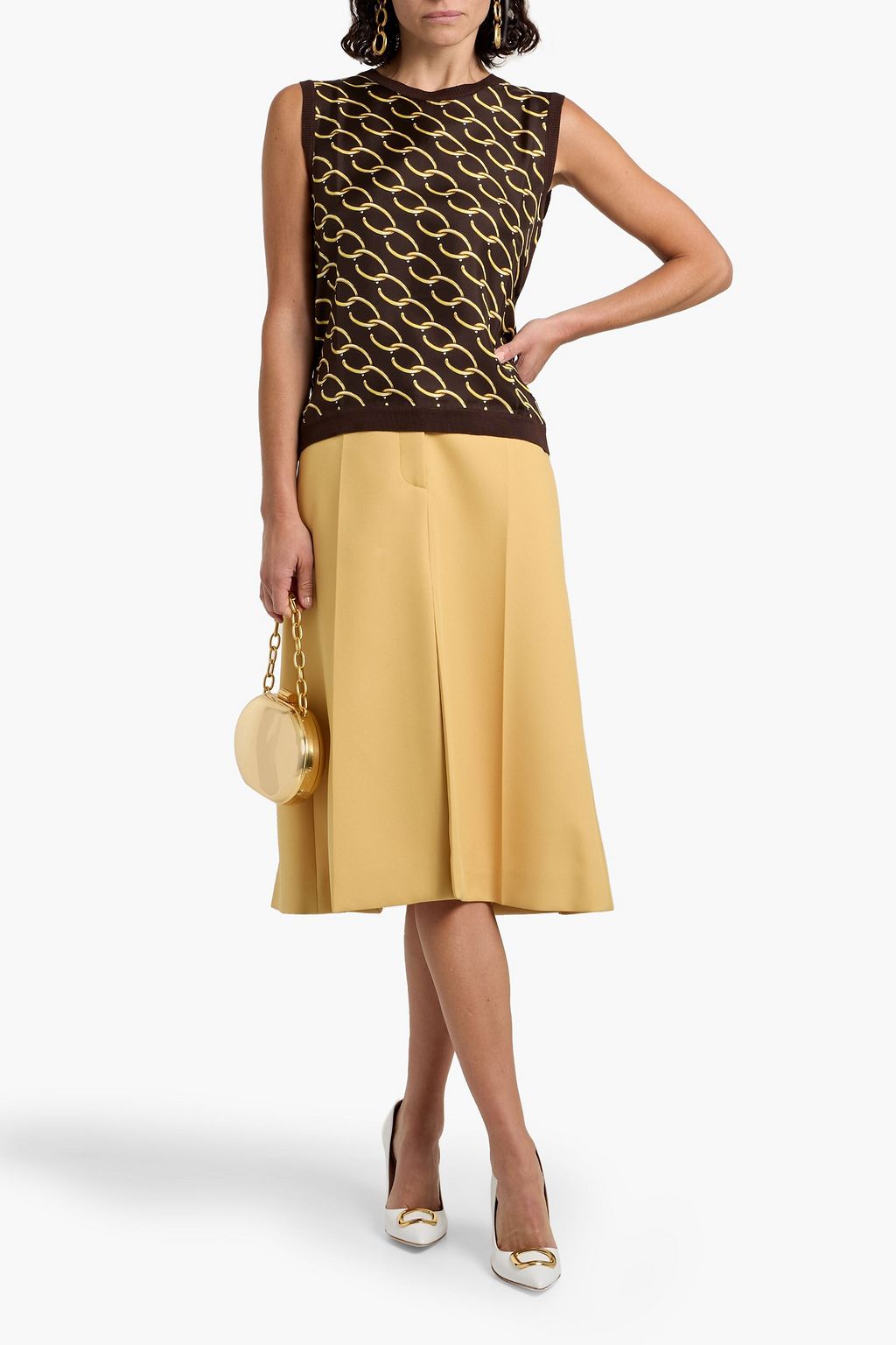 OSCAR DE LA RENTA Printed satin-twill and silk-blend top