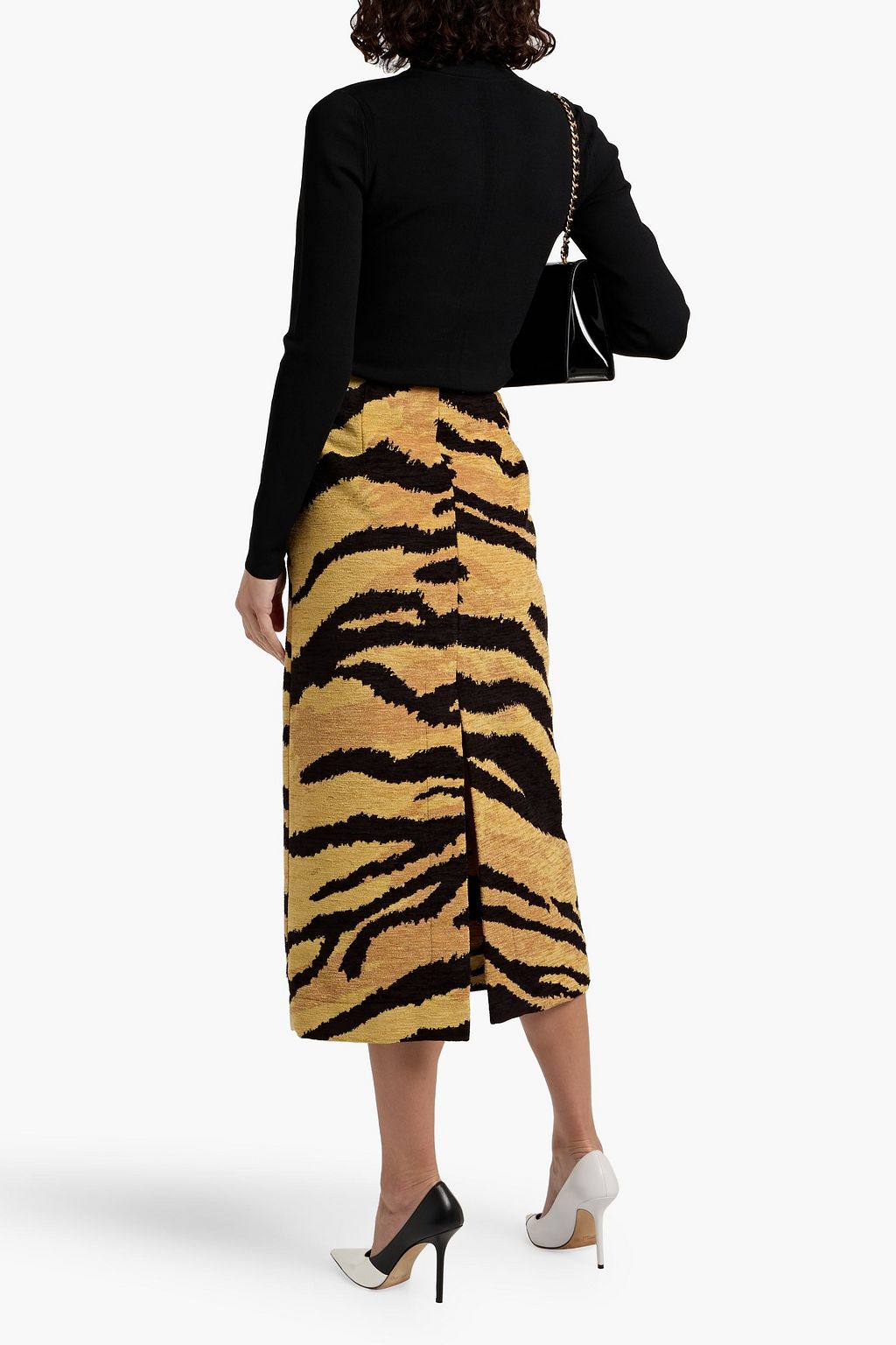 OSCAR DE LA RENTA Tiger-print jacquard midi skirt
