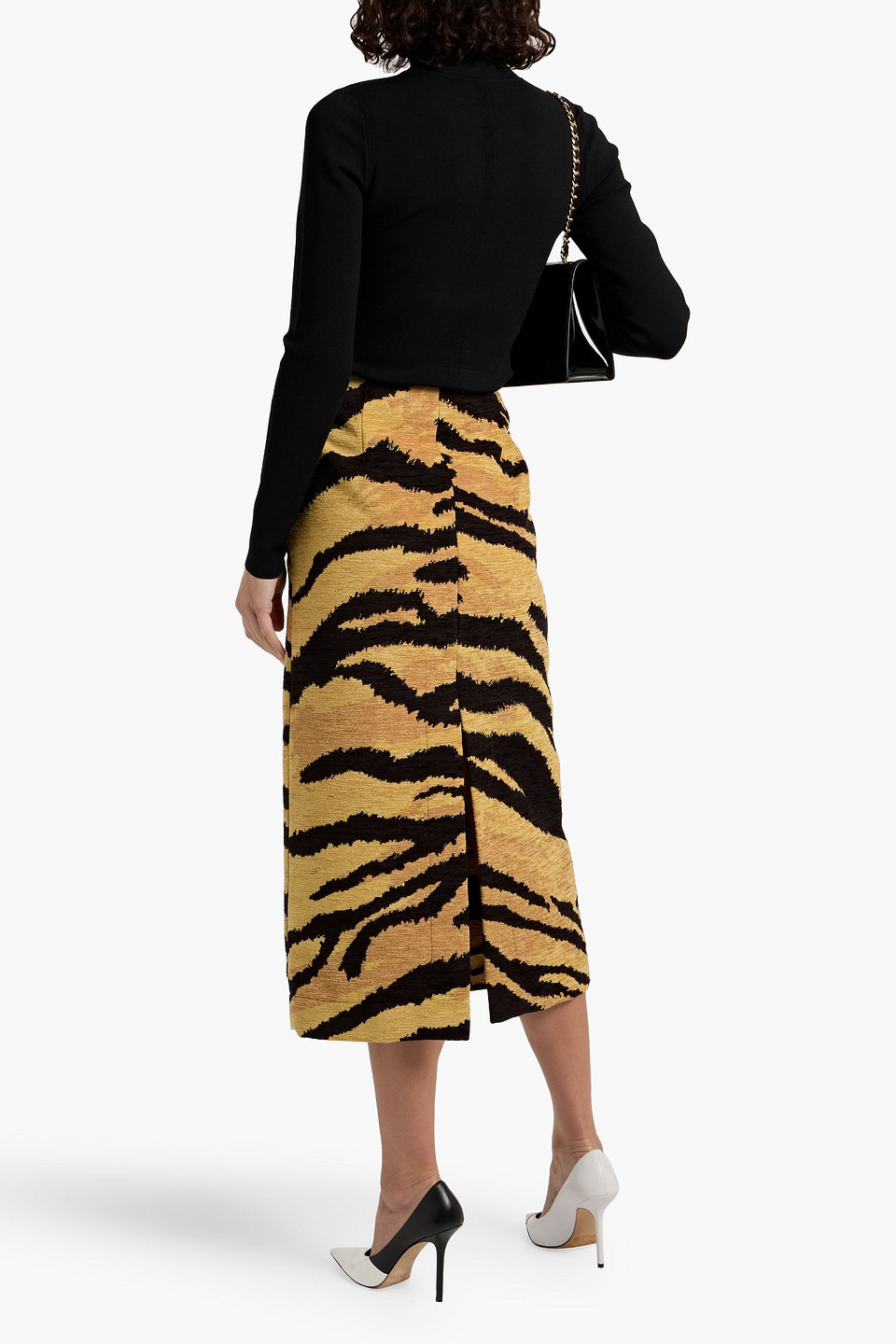 Oscar De La Renta Tiger-print Jacquard Midi Skirt In Brown