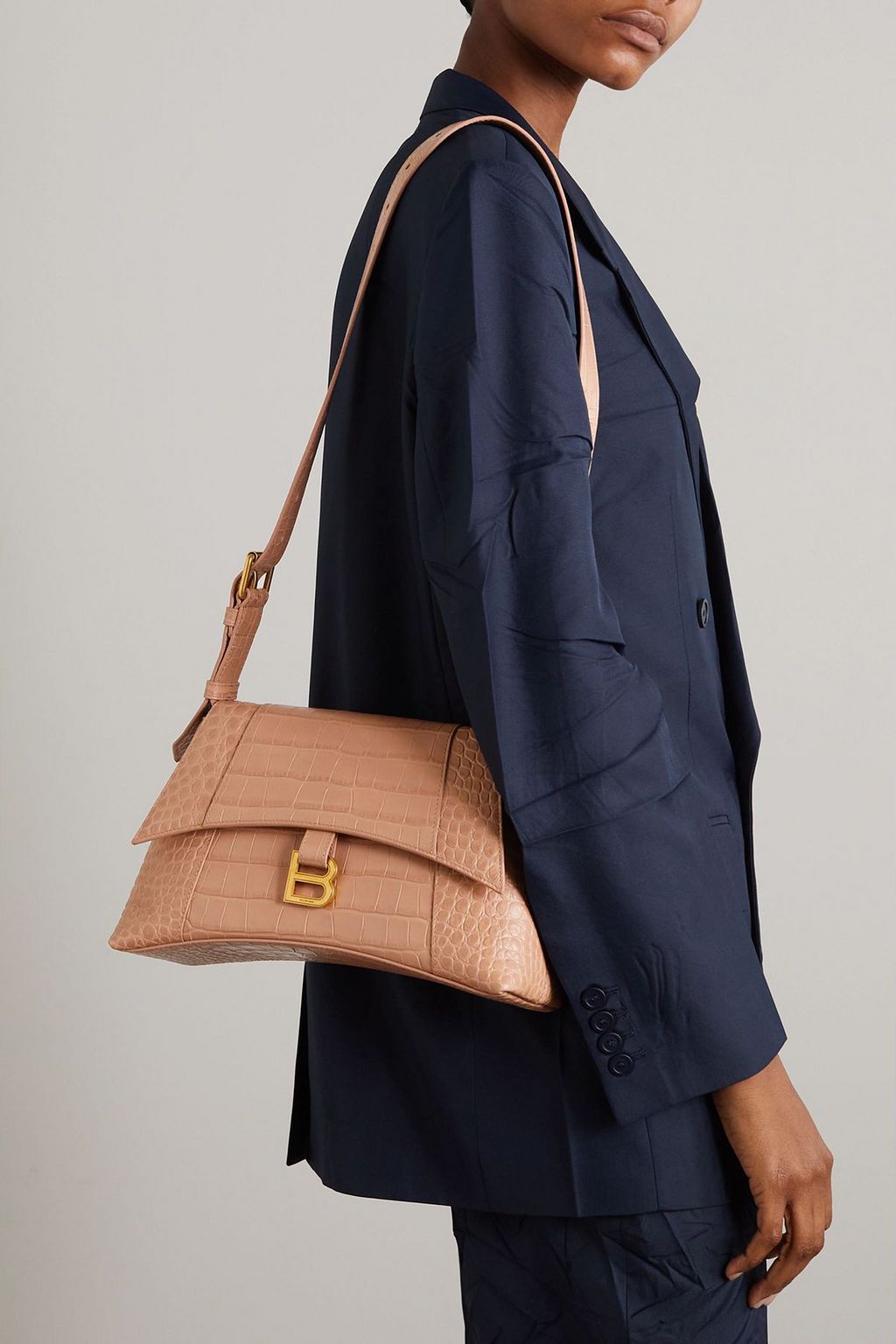 BALENCIAGA Hourglass medium croc-effect leather shoulder bag