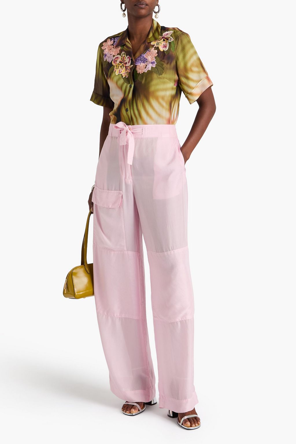 DRIES VAN NOTEN Washed-silk cargo pants